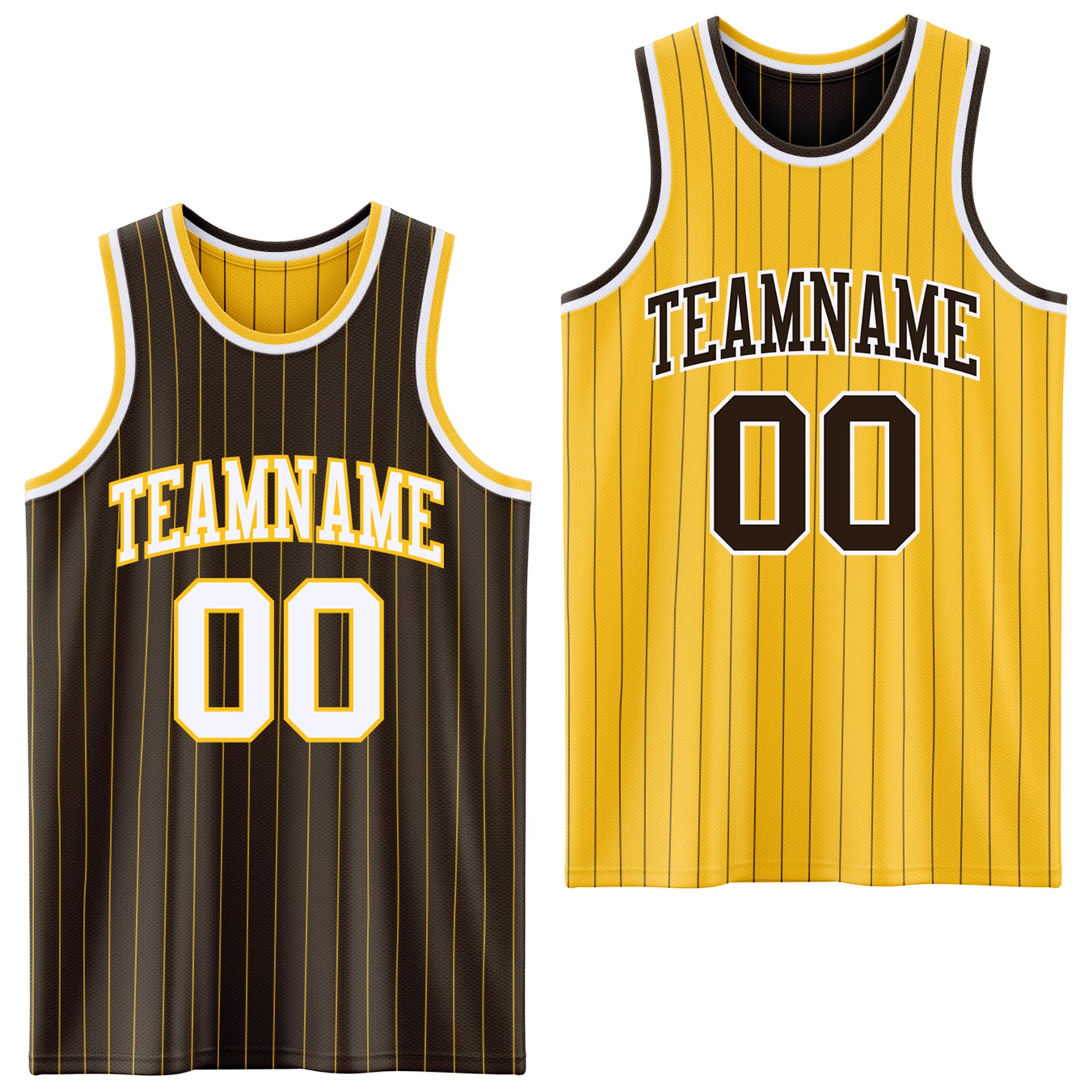 FansIdea Custom Brown Gold Pinstripe-White Reversible Double Side Sublimation Basketball Set Jersey - $17.99 at Proof Eyewear