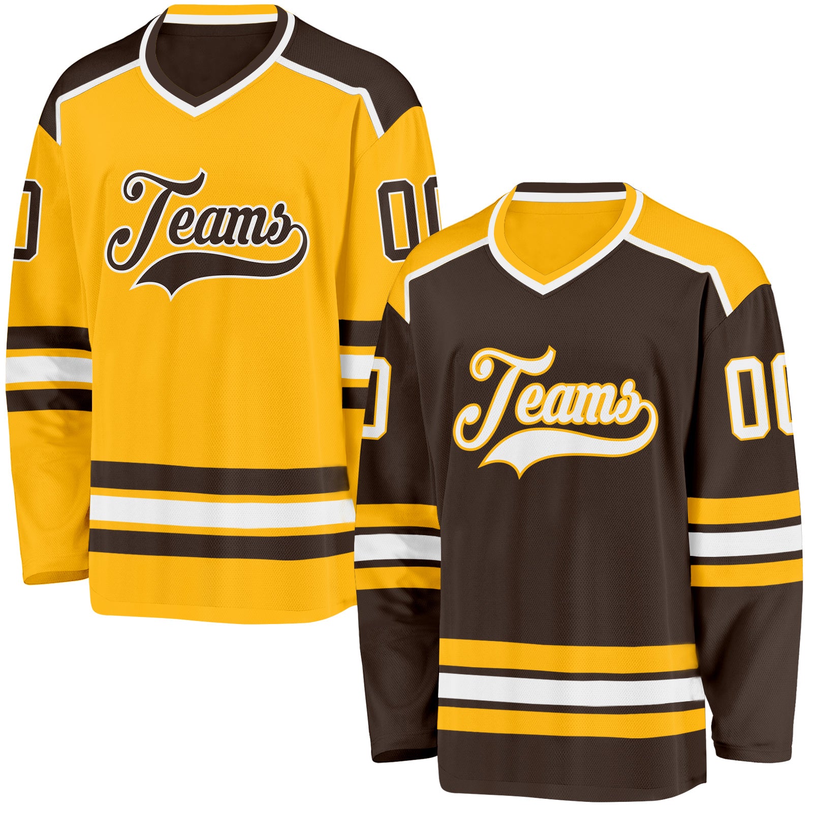 FansIdea Custom Brown White-Gold Reversible Double Side Hockey Jersey - $34.99 at Proof Eyewear