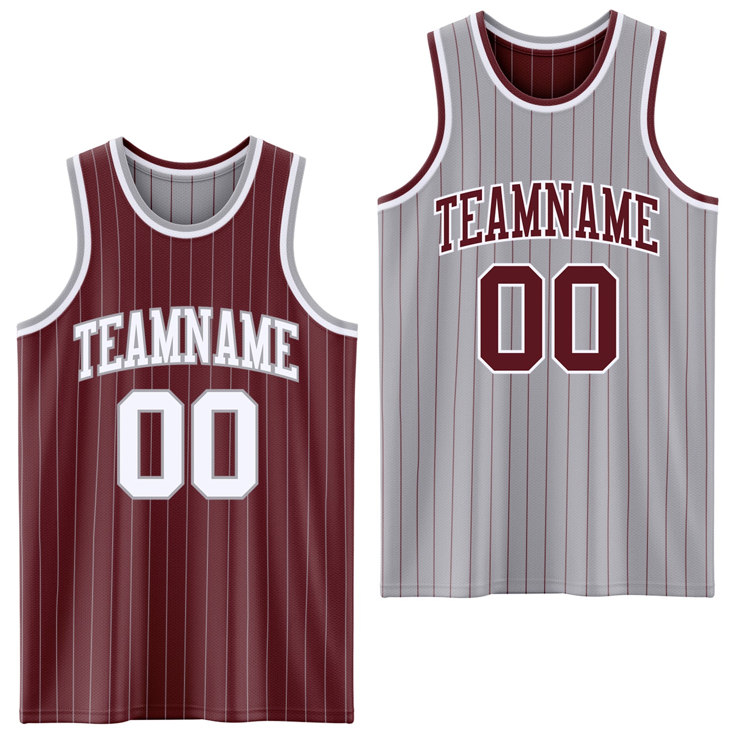 FansIdea Custom Burgundy Gray Pinstripe-White Reversible Double Side Sublimation Basketball Set Jersey - $17.99 at Proof Eyewear