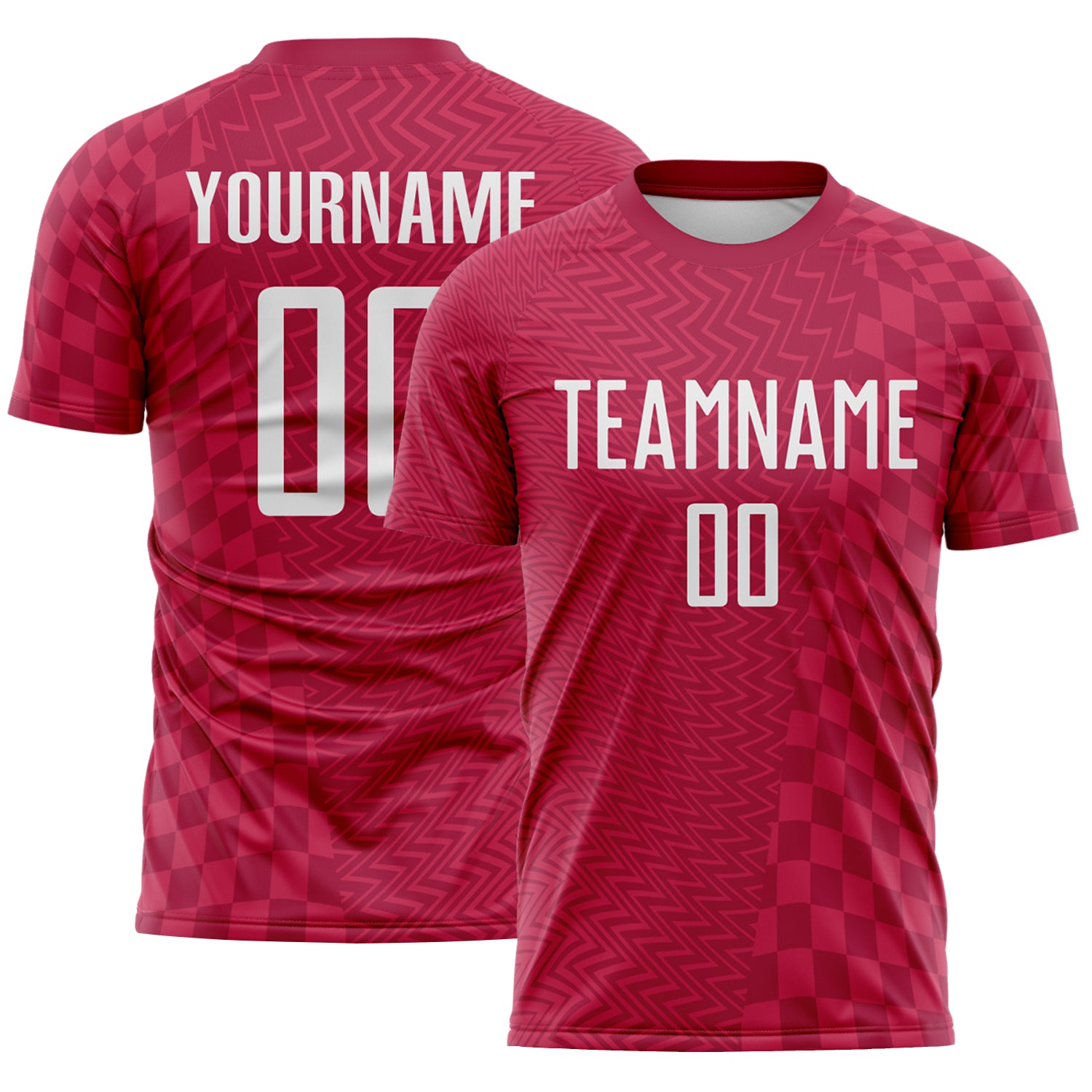 FansIdea Custom Burgundy-White Geometric Patchwork Asymmetry Checkered Zigzag Lines Sublimation Soccer Uniform Jersey - $16.99 at Proof Eyewear