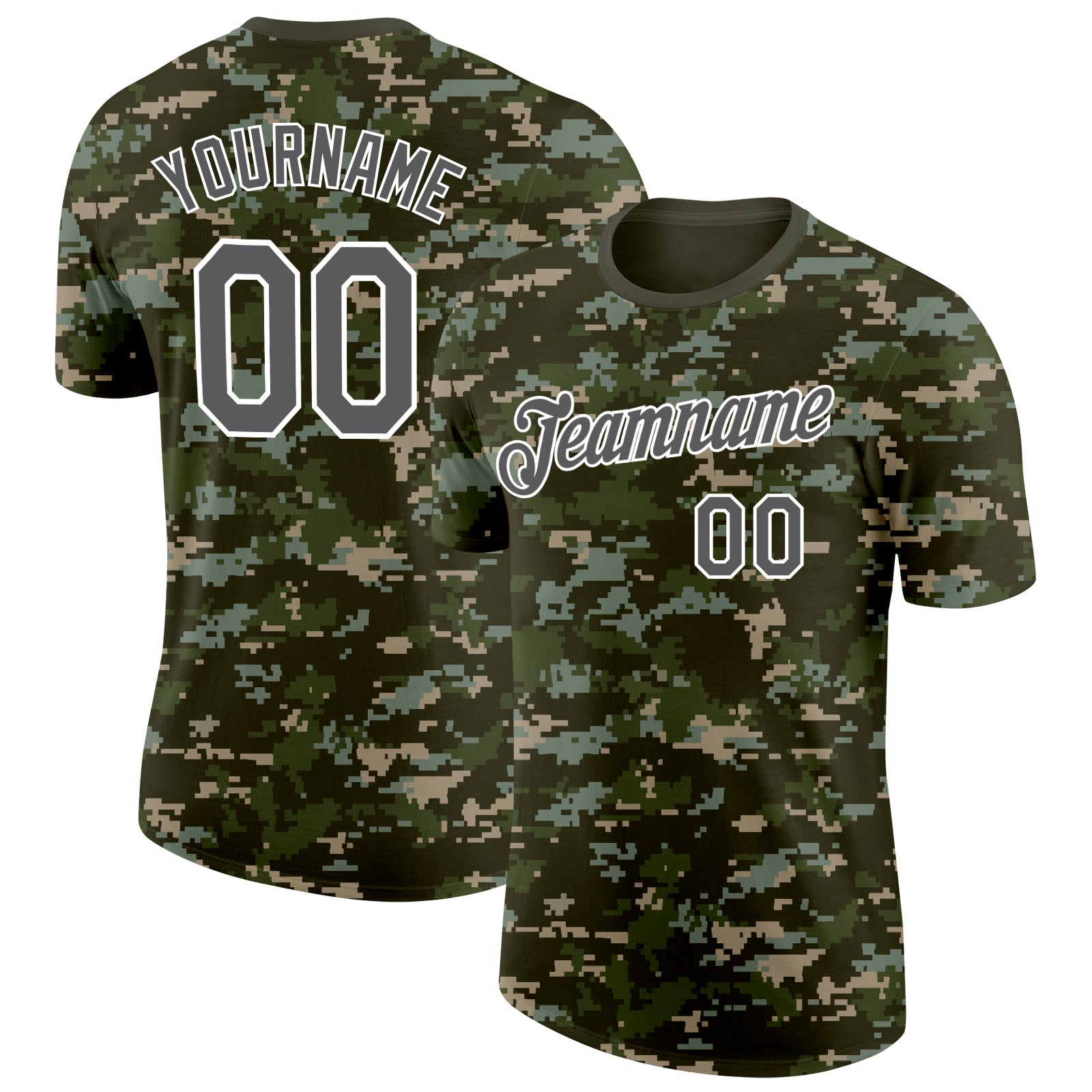 FansIdea Custom Camo Steel Gray-White Woodland Digital Camouflage Pixel Salute To Service Performance T-Shirt - $14.99 at Proof Eyewear