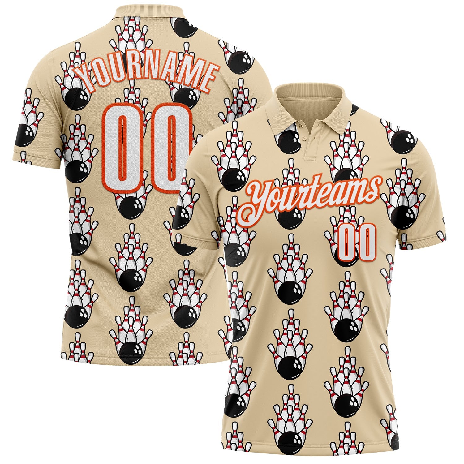 FansIdea Custom City Cream White-Orange Bowling Ball And Pins Strike Performance Polo Shirt - $19.99 at Proof Eyewear