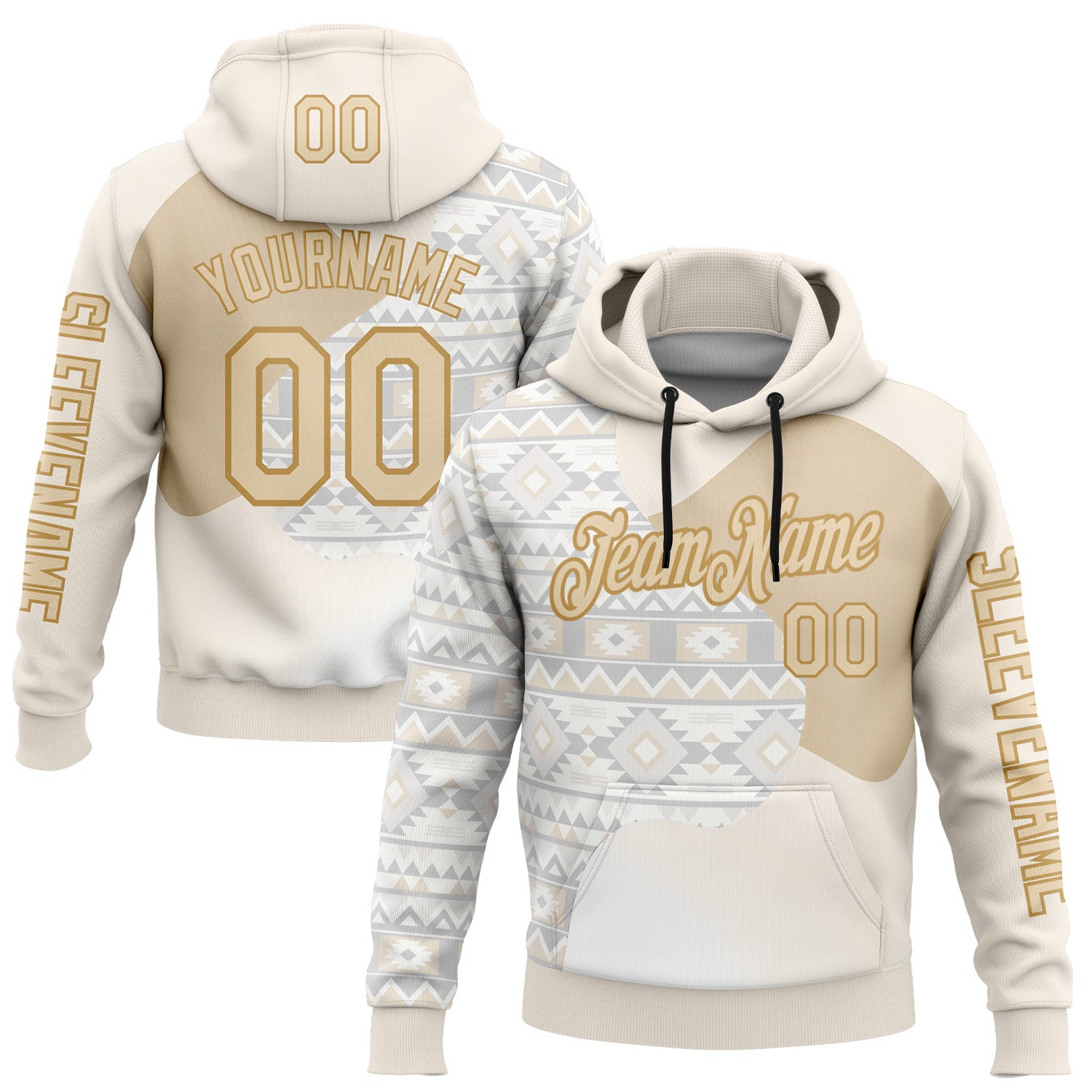 FansIdea Custom Cream City Cream White-Old Gold 3D Pattern Design Ethnic Tribal Sportswear Pullover Sweatshirt Hoodie - $32.99 at Proof Eyewear