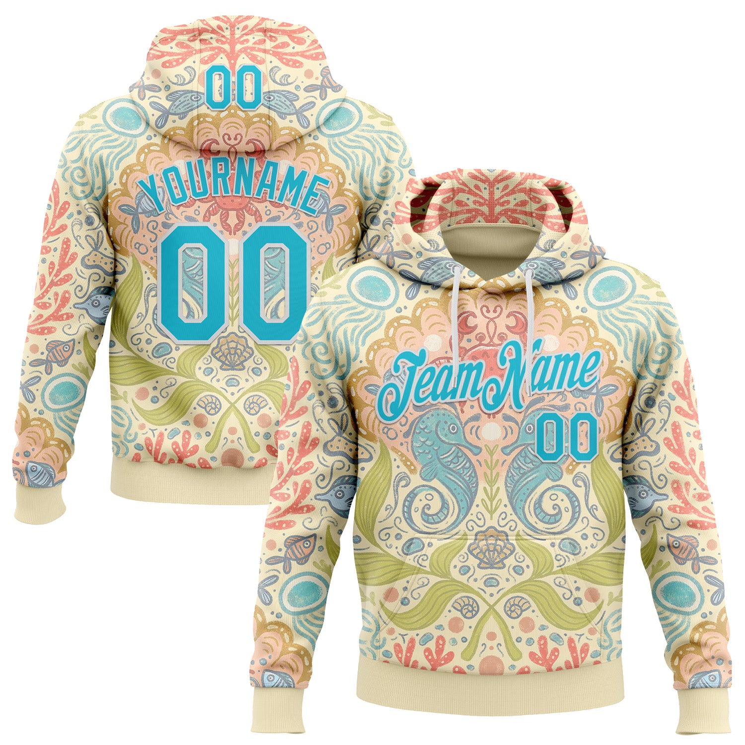 Fansidea-artist-collabs Custom Stitched Cream Lakes Blue-White 3D Emi Bee Seahorse Symphony Sports Pullover Sweatshirt Hoodie - $37.99 at Proof Eyewear