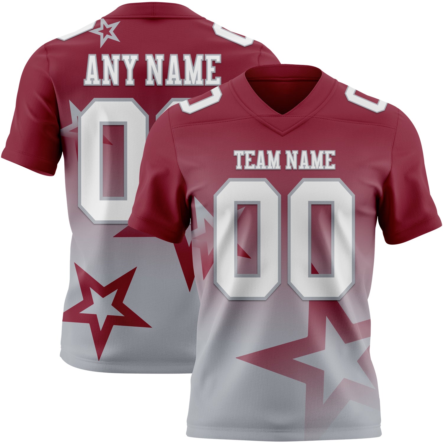 FansIdea Custom Crimson White-Gray Authentic Gradient Style Twinkle Star Football Jersey - $19.99 at Proof Eyewear