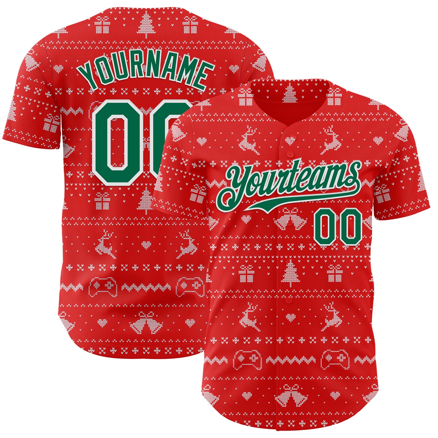 Fansidea-group-collabs Custom Fire Red Kelly Green-White 3D Tobe Fonseca Xmas Gamer Authentic Baseball Jersey - $34.99 at Proof Eyewear