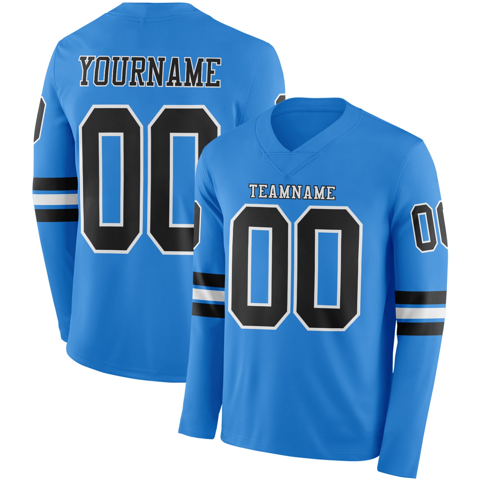 FansIdea Custom Powder Blue Black-White Long Sleeve Authentic Football Jersey - $24.99 at Proof Eyewear