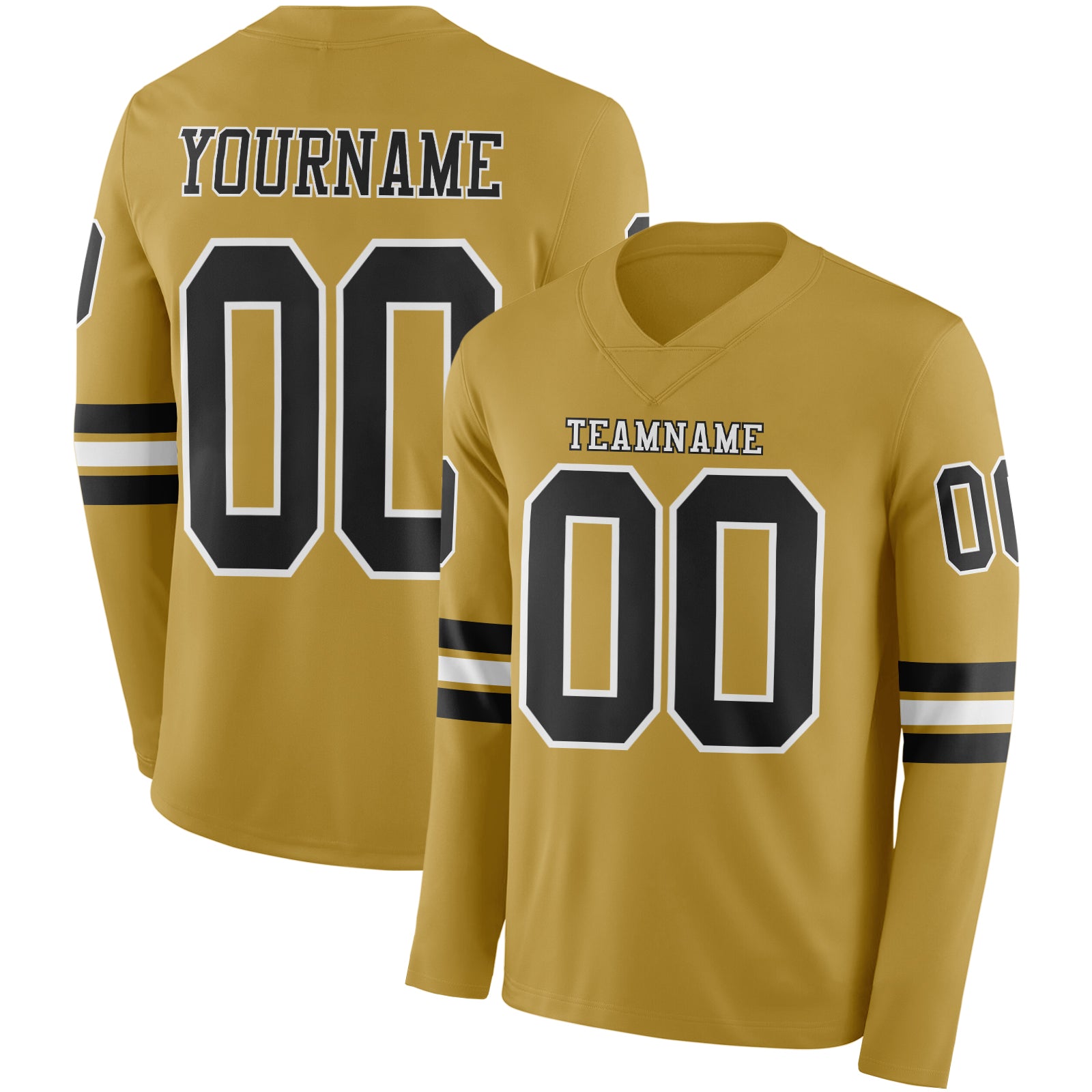 FansIdea Custom Old Gold Black-White Long Sleeve Authentic Football Jersey - $24.99 at Proof Eyewear