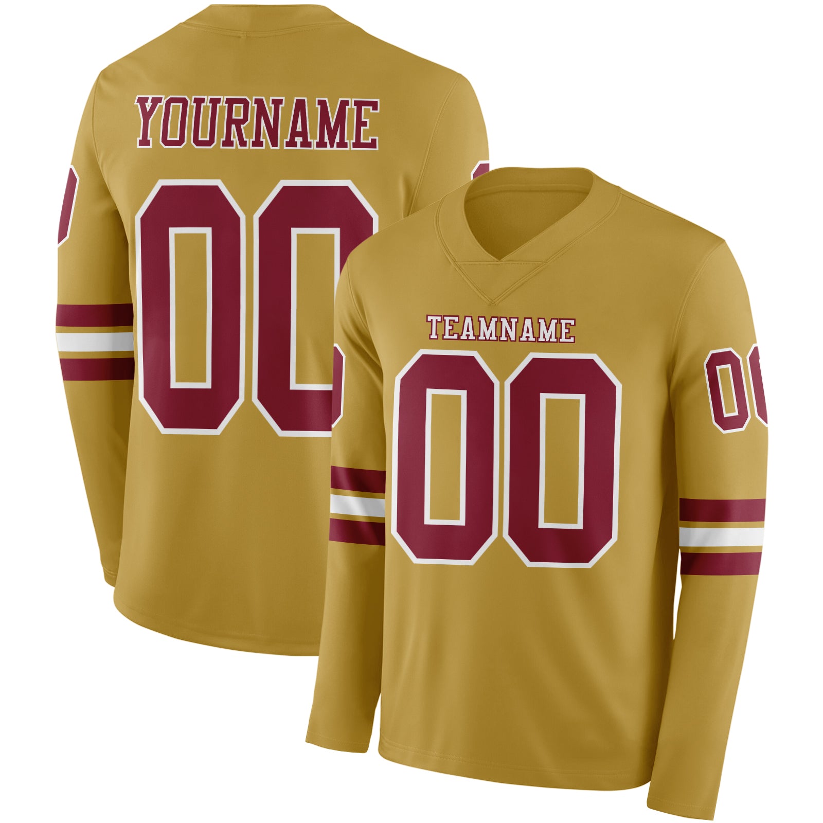 FansIdea Custom Old Gold Crimson-White Long Sleeve Authentic Football Jersey - $24.99 at Proof Eyewear