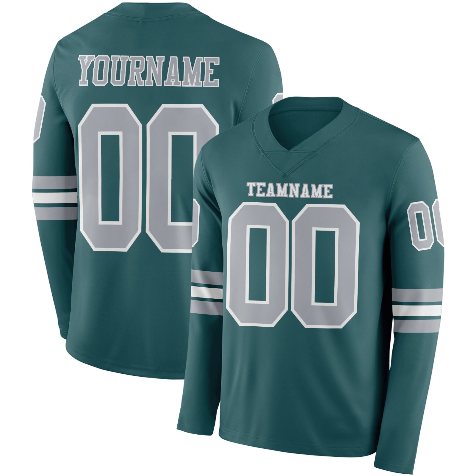 FansIdea Custom Midnight Green Gray-White Long Sleeve Authentic Football Jersey - $24.99 at Proof Eyewear