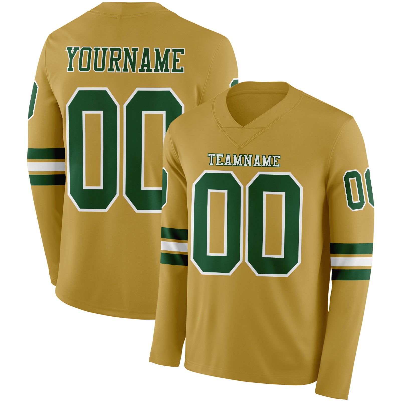 FansIdea Custom Old Gold Green-White Long Sleeve Authentic Football Jersey - $24.99 at Proof Eyewear
