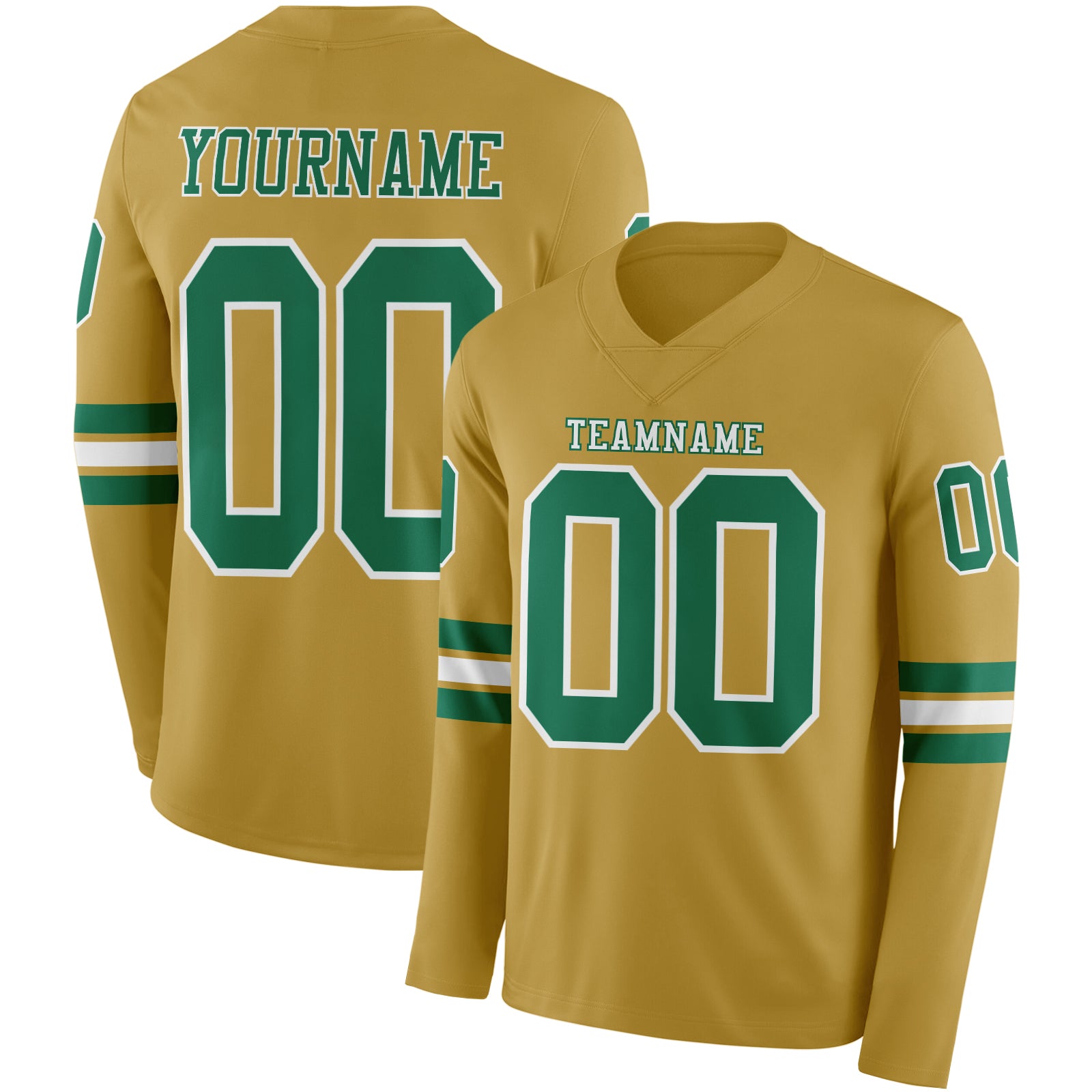 FansIdea Custom Old Gold Kelly Green-White Long Sleeve Authentic Football Jersey - $24.99 at Proof Eyewear