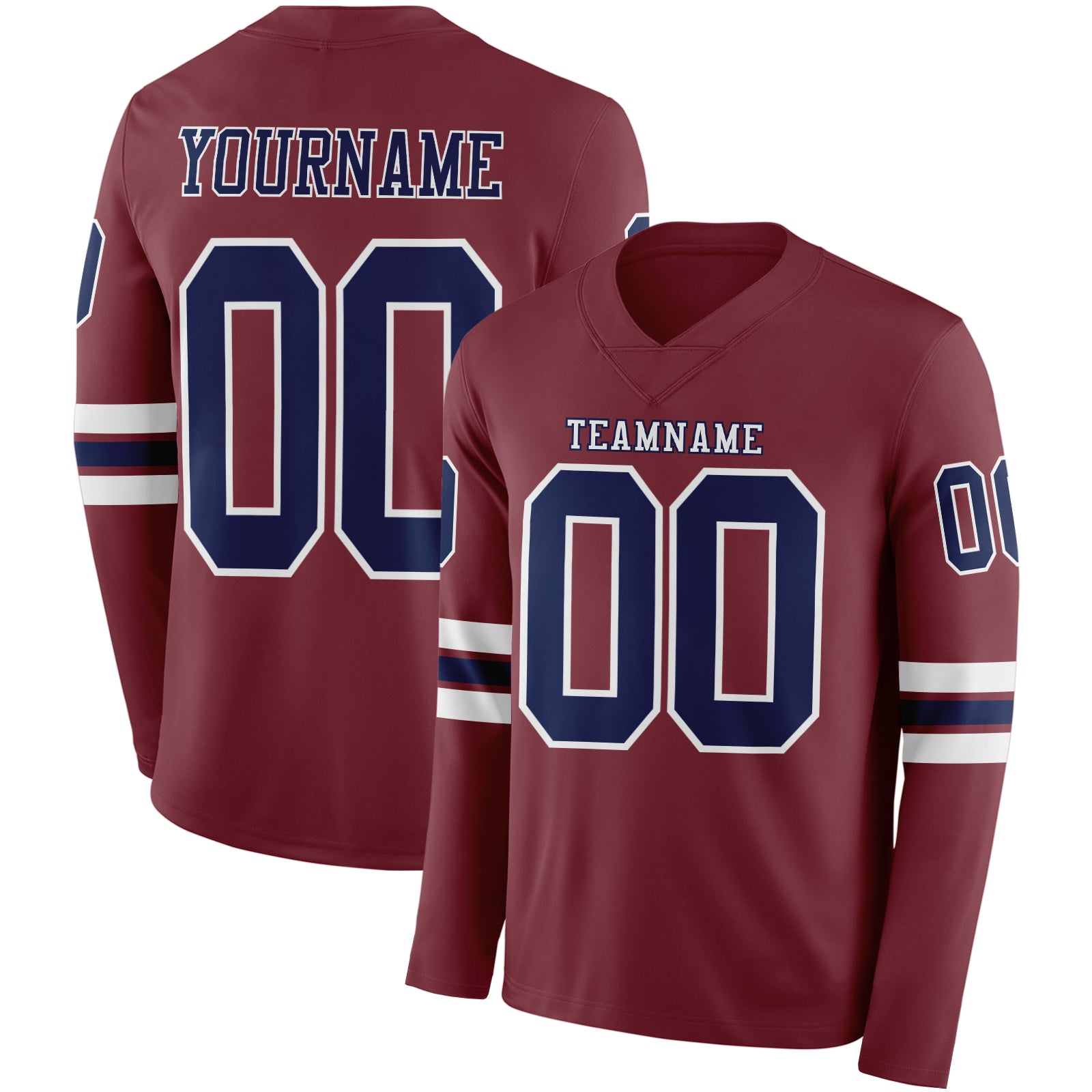Custom Burgundy Navy-White Long Sleeve Authentic Football Jersey