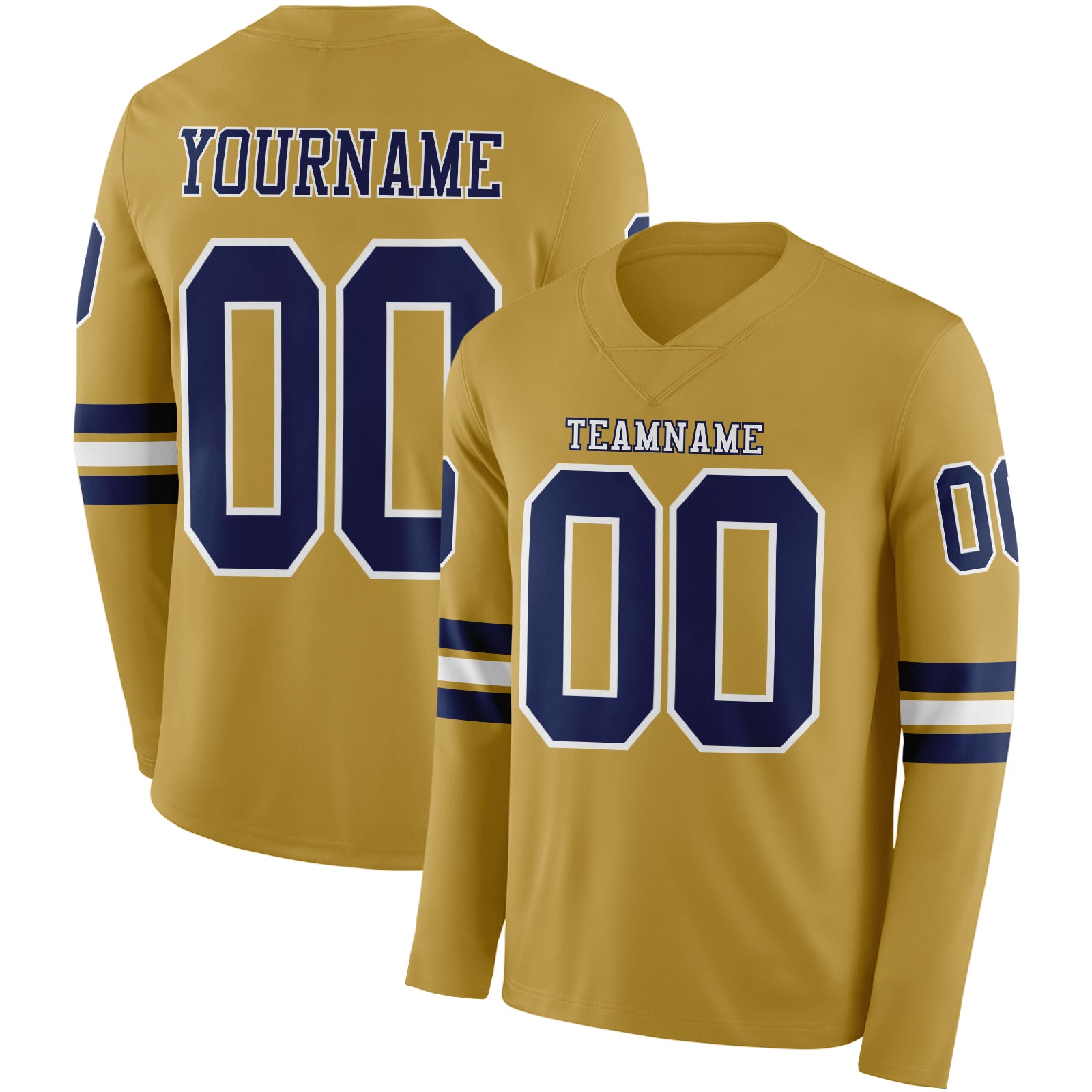 FansIdea Custom Old Gold Navy-White Long Sleeve Authentic Football Jersey - $24.99 at Proof Eyewear