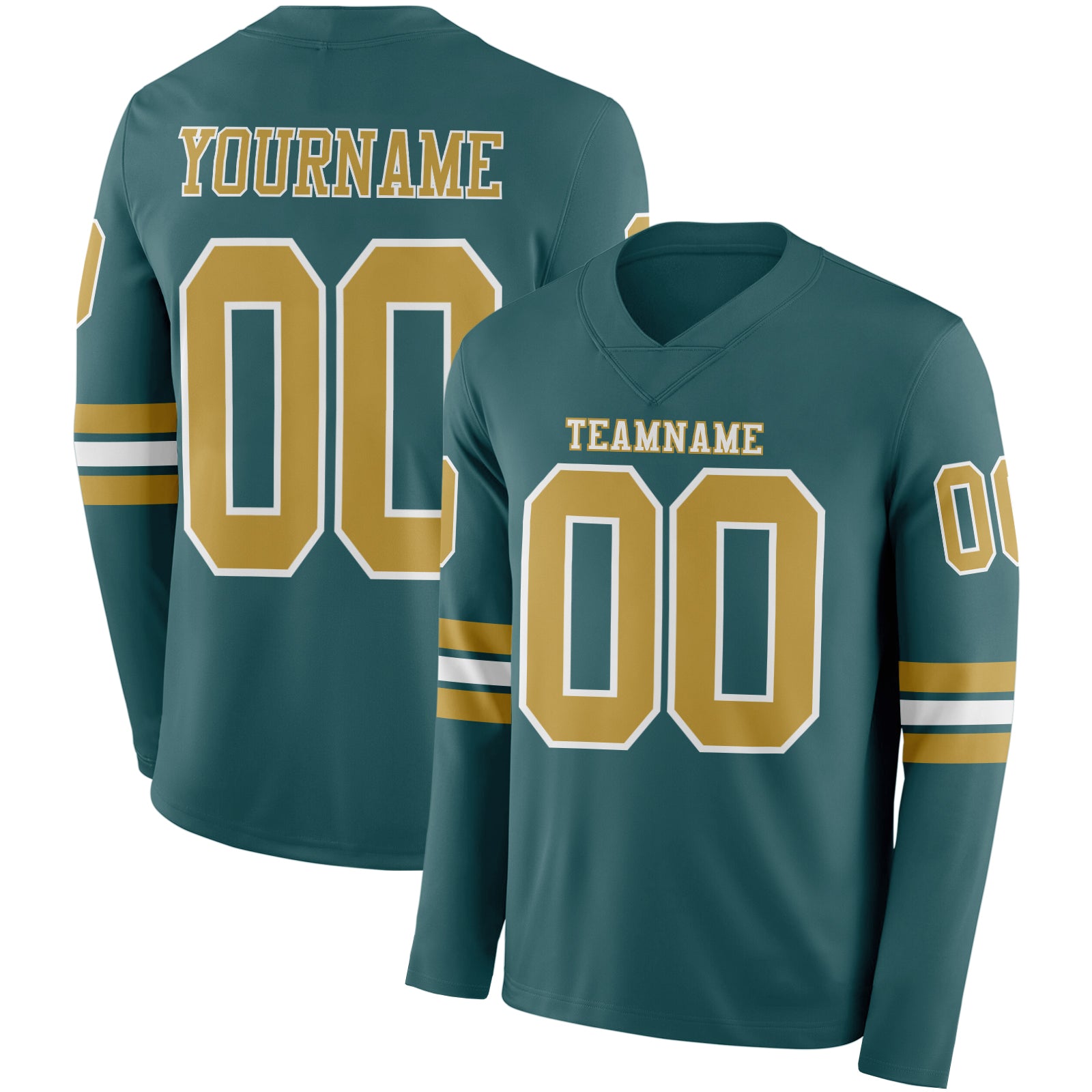 FansIdea Custom Midnight Green Old Gold-White Long Sleeve Authentic Football Jersey - $24.99 at Proof Eyewear