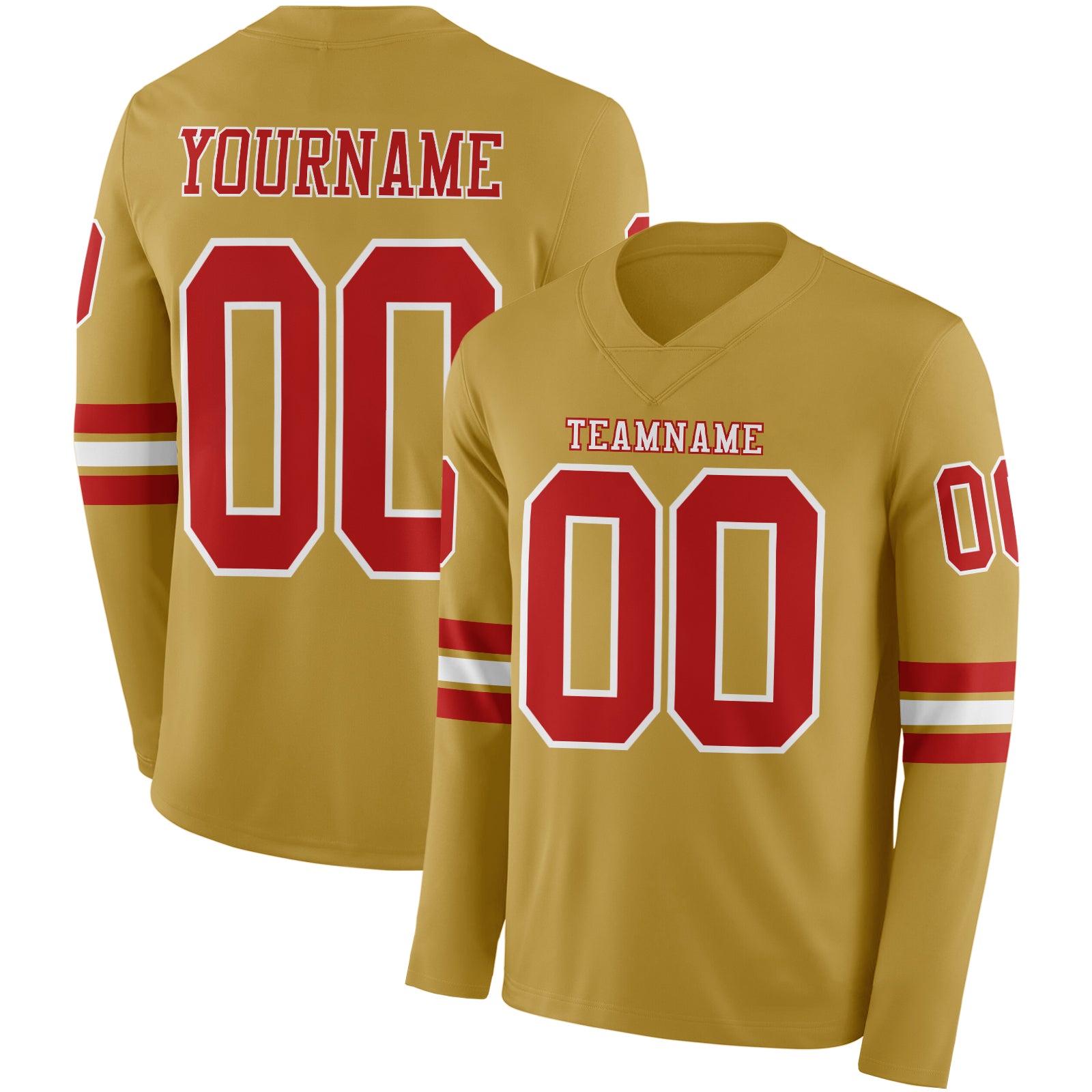 FansIdea Custom Old Gold Red-White Long Sleeve Authentic Football Jersey - $24.99 at Proof Eyewear