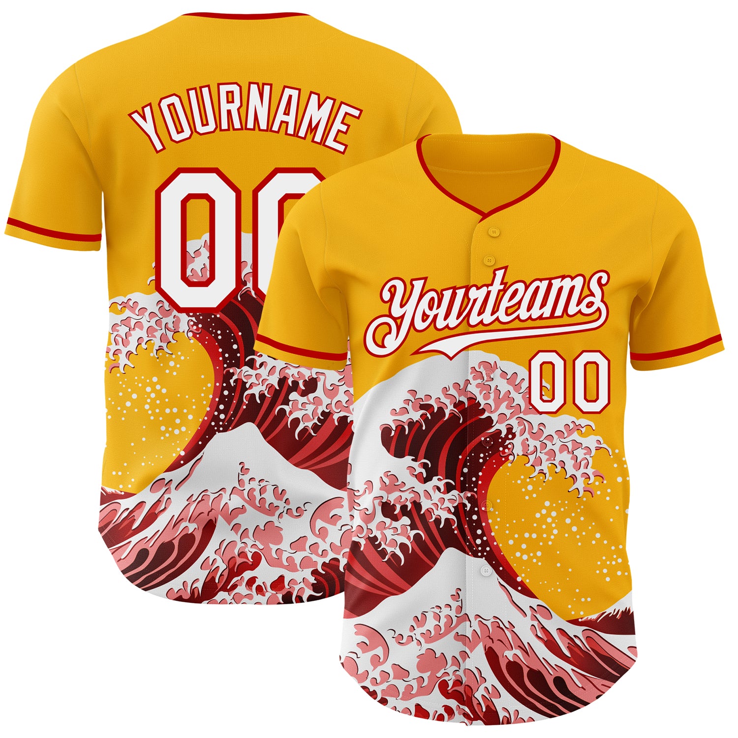 FansIdea Custom Gold White-Red Japanese Wave Authentic Baseball Jersey - $29.99 at Proof Eyewear