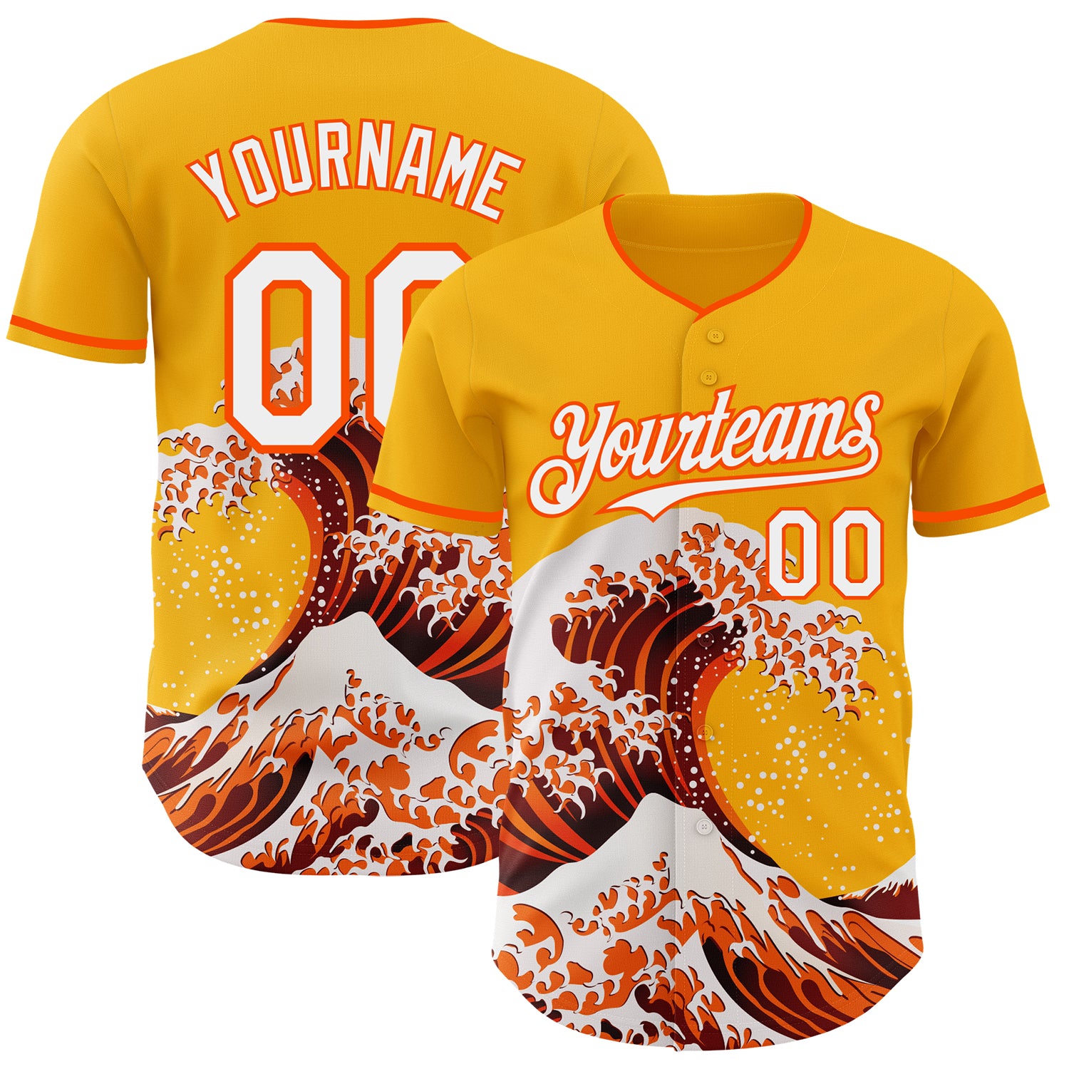 FansIdea Custom Gold White-Orange Japanese Wave Authentic Baseball Jersey - $29.99 at Proof Eyewear