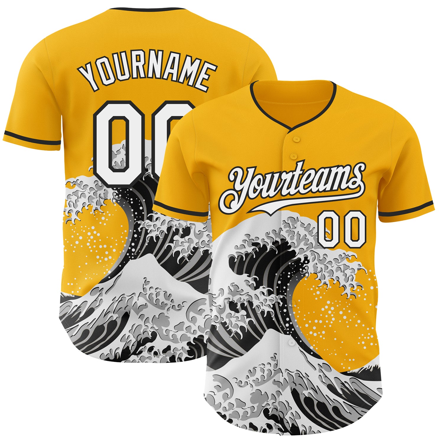 FansIdea Custom Gold White-Black Japanese Wave Authentic Baseball Jersey - $29.99 at Proof Eyewear
