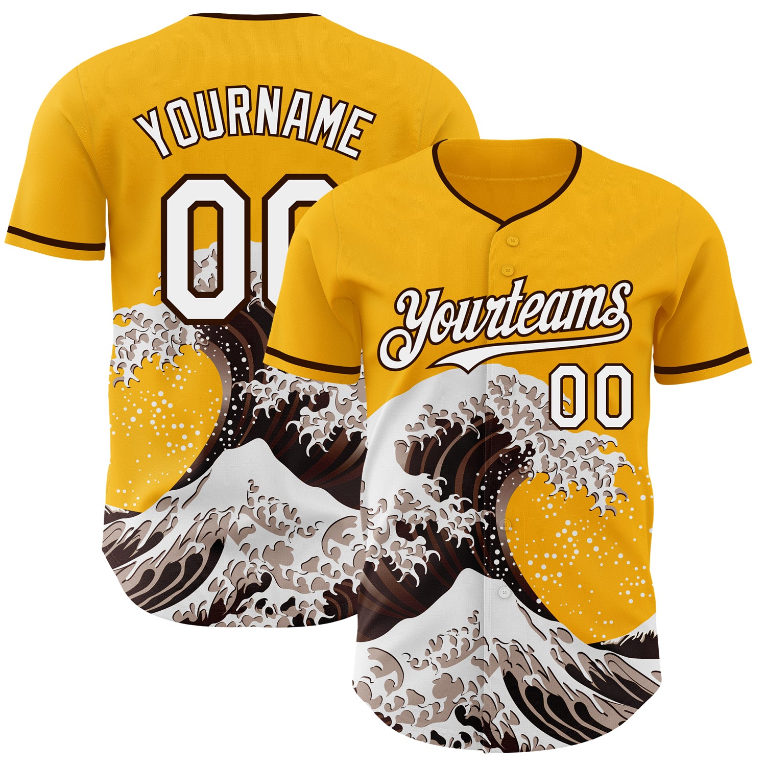 FansIdea Custom Gold White-Brown Japanese Wave Authentic Baseball Jersey - $29.99 at Proof Eyewear