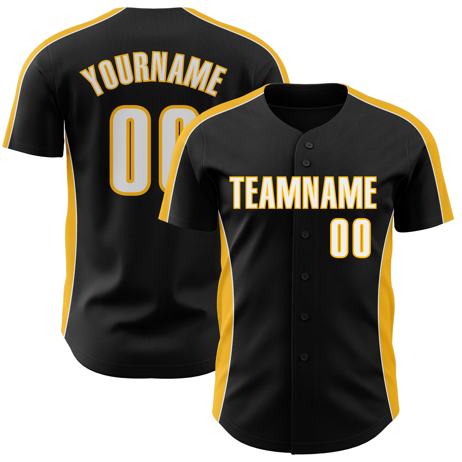 FansIdea Custom Black White-Gold Classic Color Block Side Panel Stripe Authentic Baseball Jersey - $29.99 at Proof Eyewear