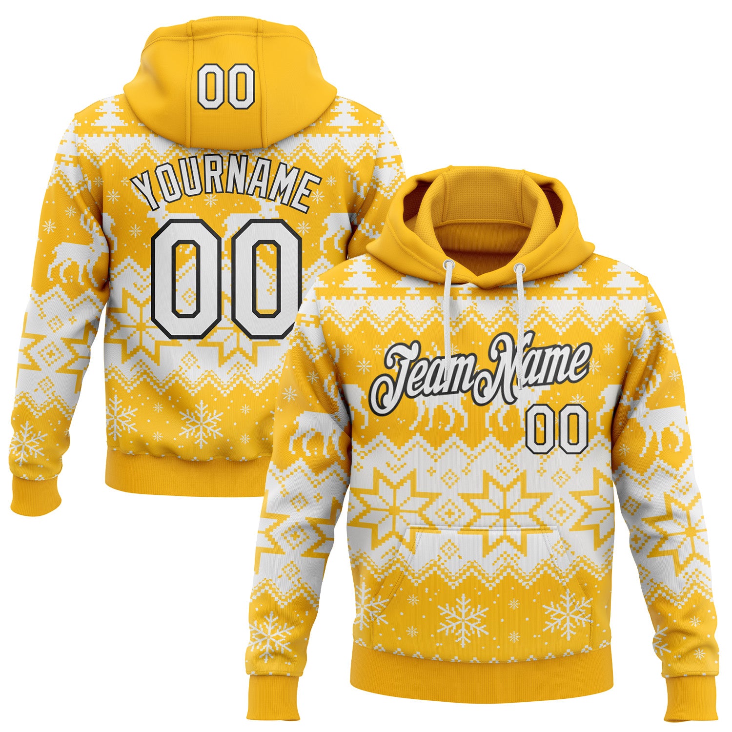 FansIdea Custom Gold White-Black Christmas Retro Reindeer Pullover Sweatshirt Hoodie - $32.99 at Proof Eyewear