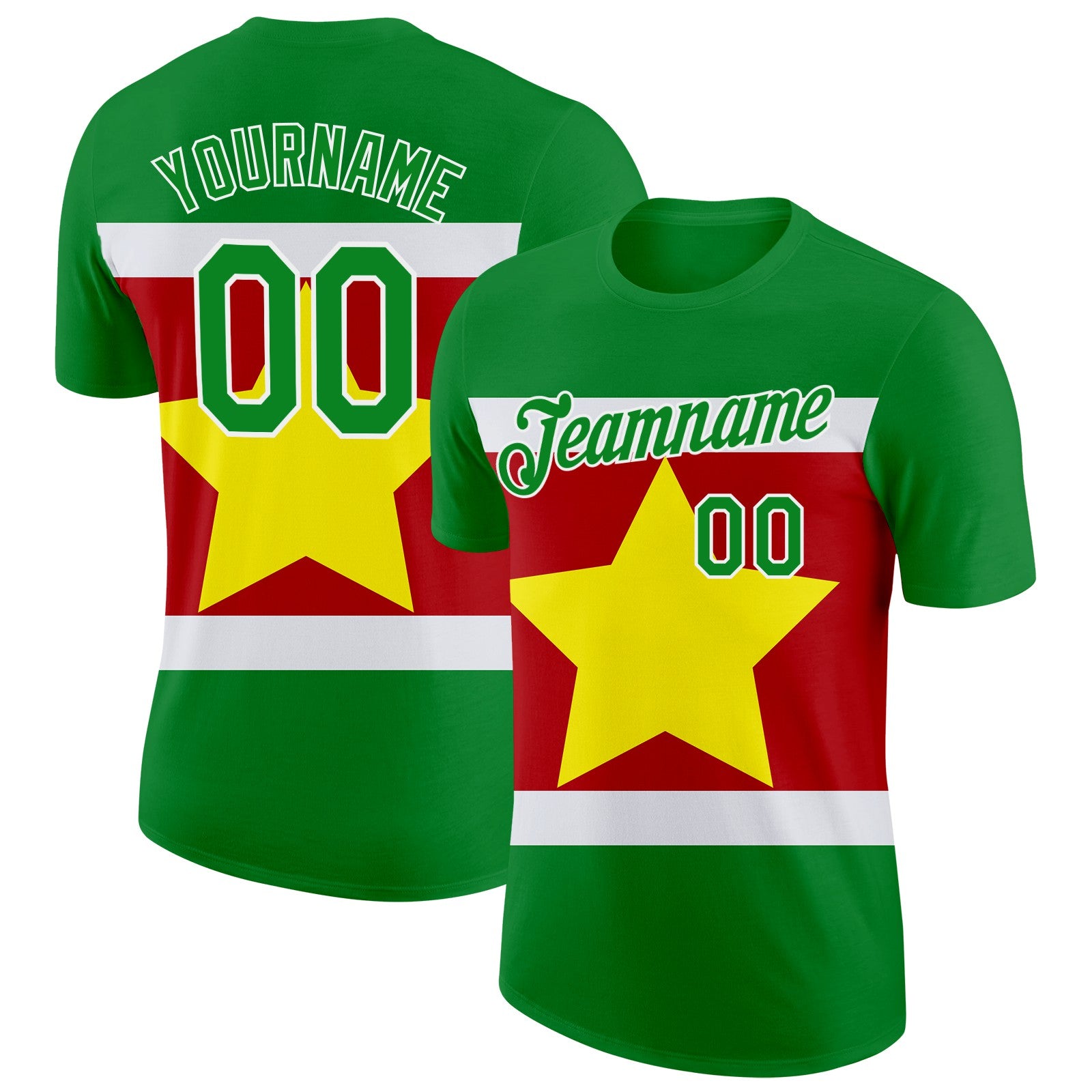 FansIdea Custom Grass Green White Light Yellow-Red Surinam Flag Performance T-Shirt - $14.99 at Proof Eyewear