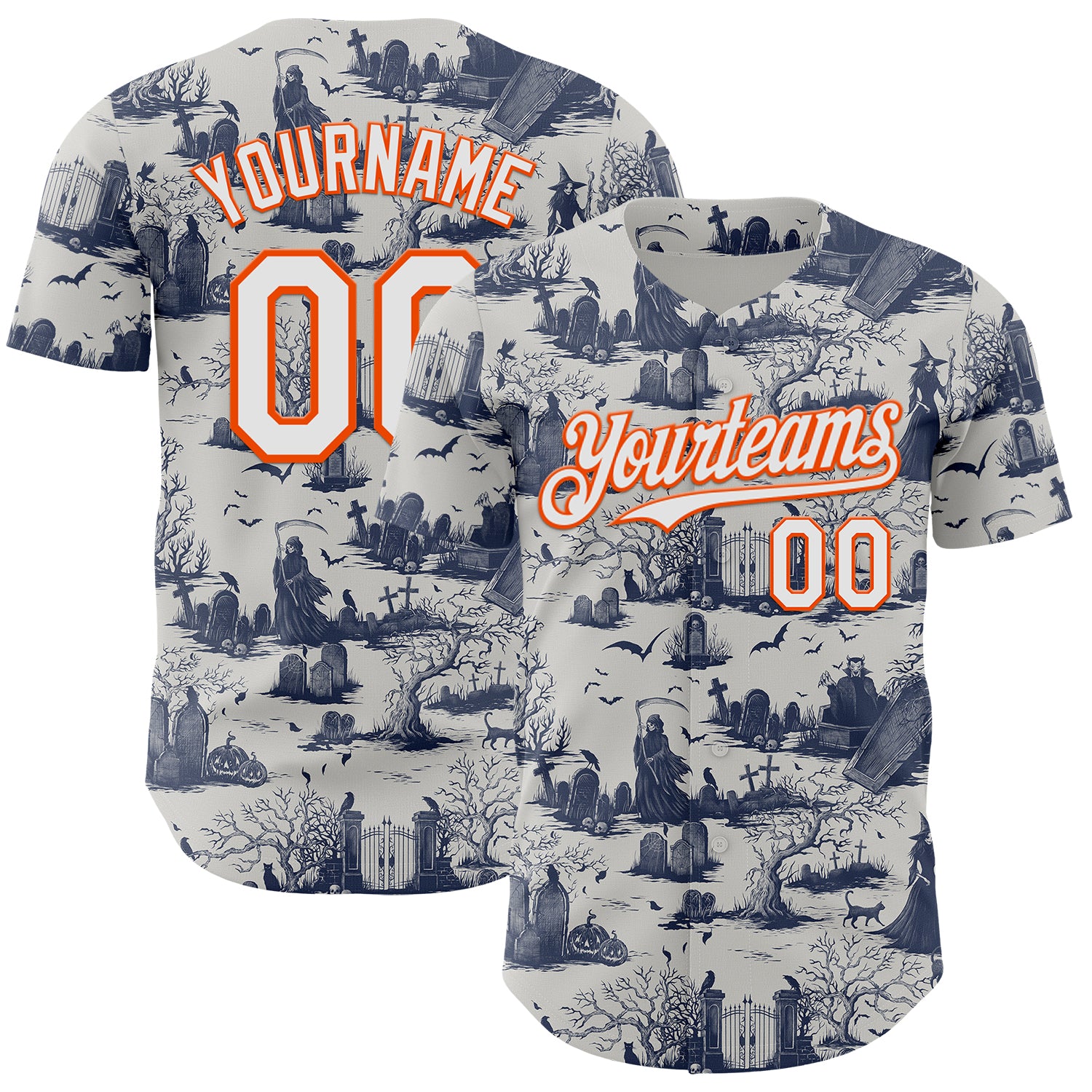 Fansidea-artist-collabs Custom Gray White-Orange Episodic Drawing Graveyard Pattern Blue Authentic Baseball Jersey - $34.99 at Proof Eyewear