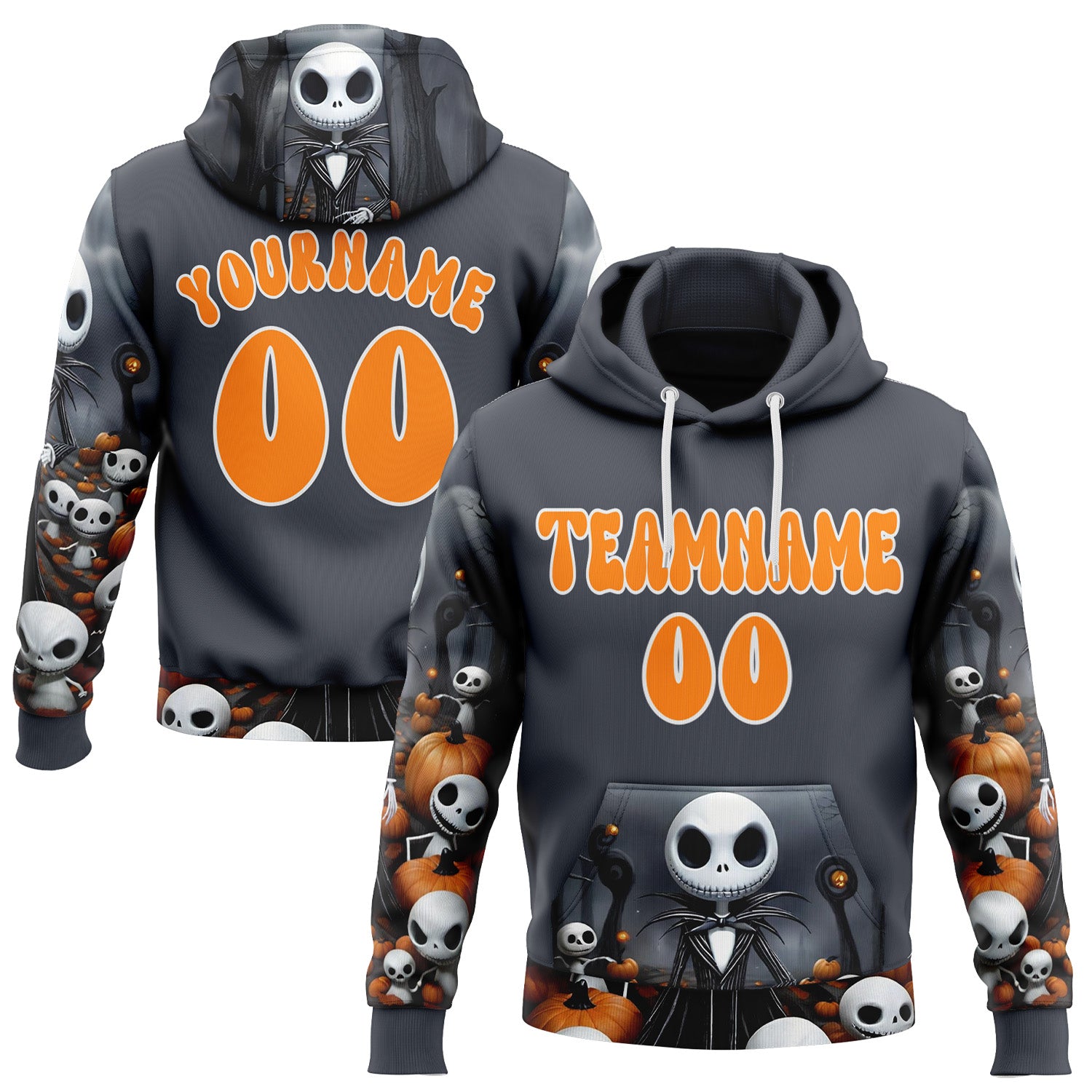 FansIdea Custom Gray Bay Orange-White 3D Skull Halloween Pumpkin Sports Pullover Sweatshirt Hoodie - $32.99 at Proof Eyewear