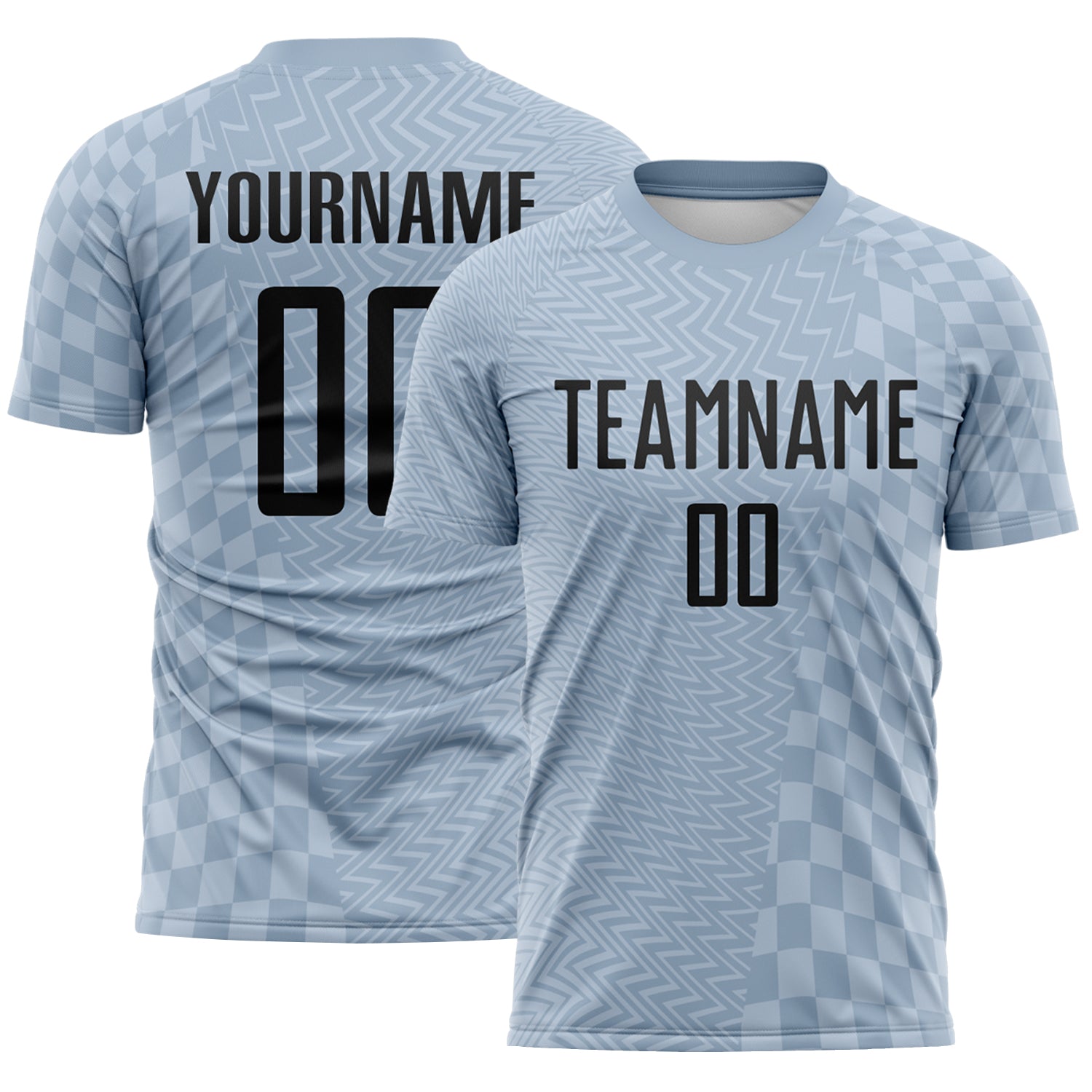 FansIdea Custom Gray-White Geometric Patchwork Asymmetry Checkered Zigzag Lines Sublimation Soccer Uniform Jersey - $16.99 at Proof Eyewear