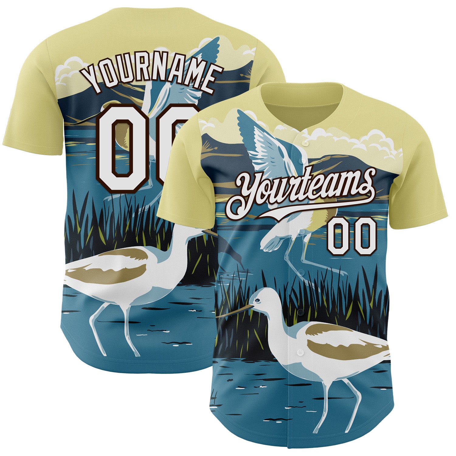 Fansidea-artist-collabs Custom Green White Blue-Brown Aloysius Patrimonio American Avocet In Great Salt Lake Utah USA WPA Authentic Baseball Jersey - $34.99 at Proof Eyewear