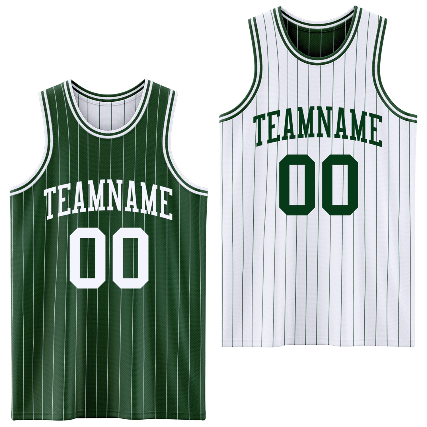 FansIdea Custom Green White Pinstripe Reversible Double Side Sublimation Basketball Set Jersey - $17.99 at Proof Eyewear