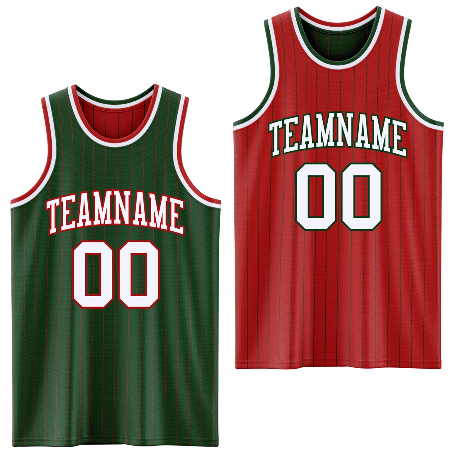 FansIdea Custom Green Red Pinstripe-White Reversible Double Side Sublimation Basketball Set Jersey - $17.99 at Proof Eyewear