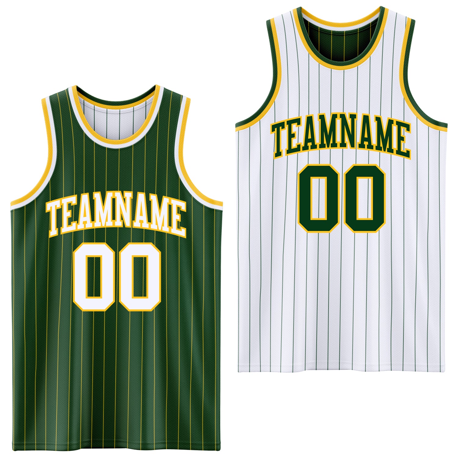 FansIdea Custom Green Gold Pinstripe-White Reversible Double Side Sublimation Basketball Set Jersey - $17.99 at Proof Eyewear