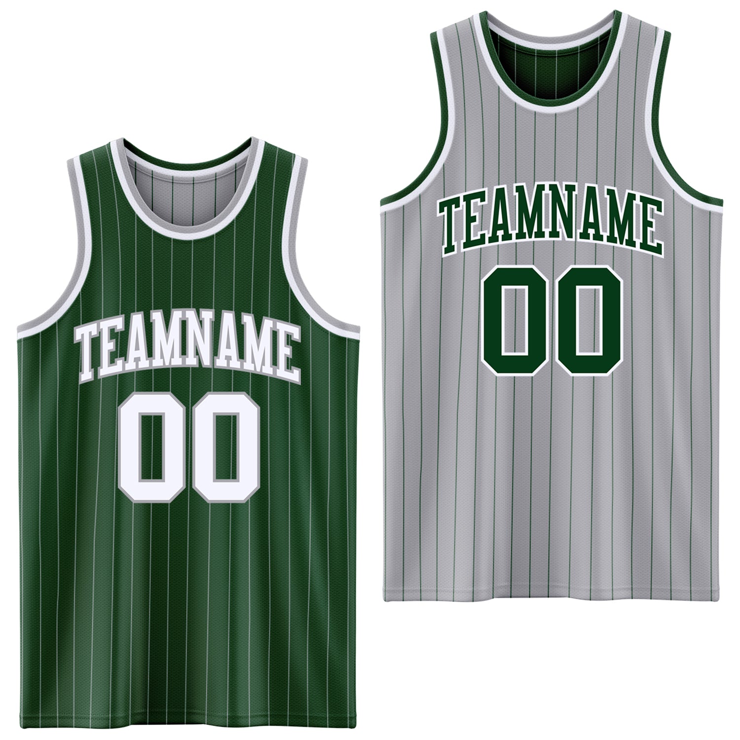 FansIdea Custom Green Gray Pinstripe-White Reversible Double Side Sublimation Basketball Set Jersey - $17.99 at Proof Eyewear