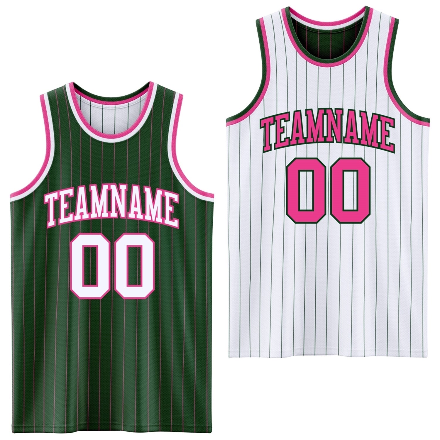 FansIdea Custom Green Pink Pinstripe-White Reversible Double Side Sublimation Basketball Set Jersey - $17.99 at Proof Eyewear