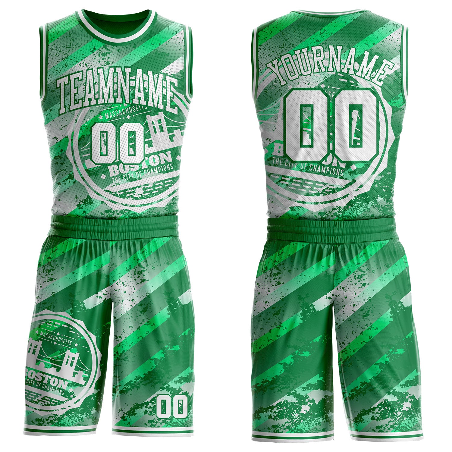 FansIdea Custom Green-White Boston Victory City Round Neck Sublimation Basketball Uniform Jersey - $25.99 at Proof Eyewear