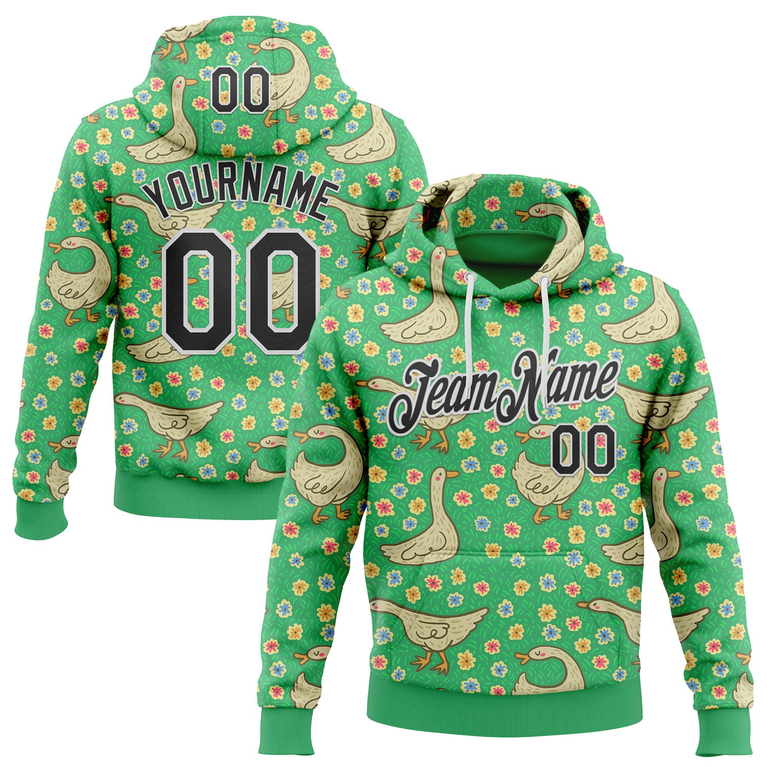 Fansidea-artist-collabs Custom Stitched Green Black-White 3D Emi Bee Meadow Geese Sports Pullover Sweatshirt Hoodie - $37.99 at Proof Eyewear