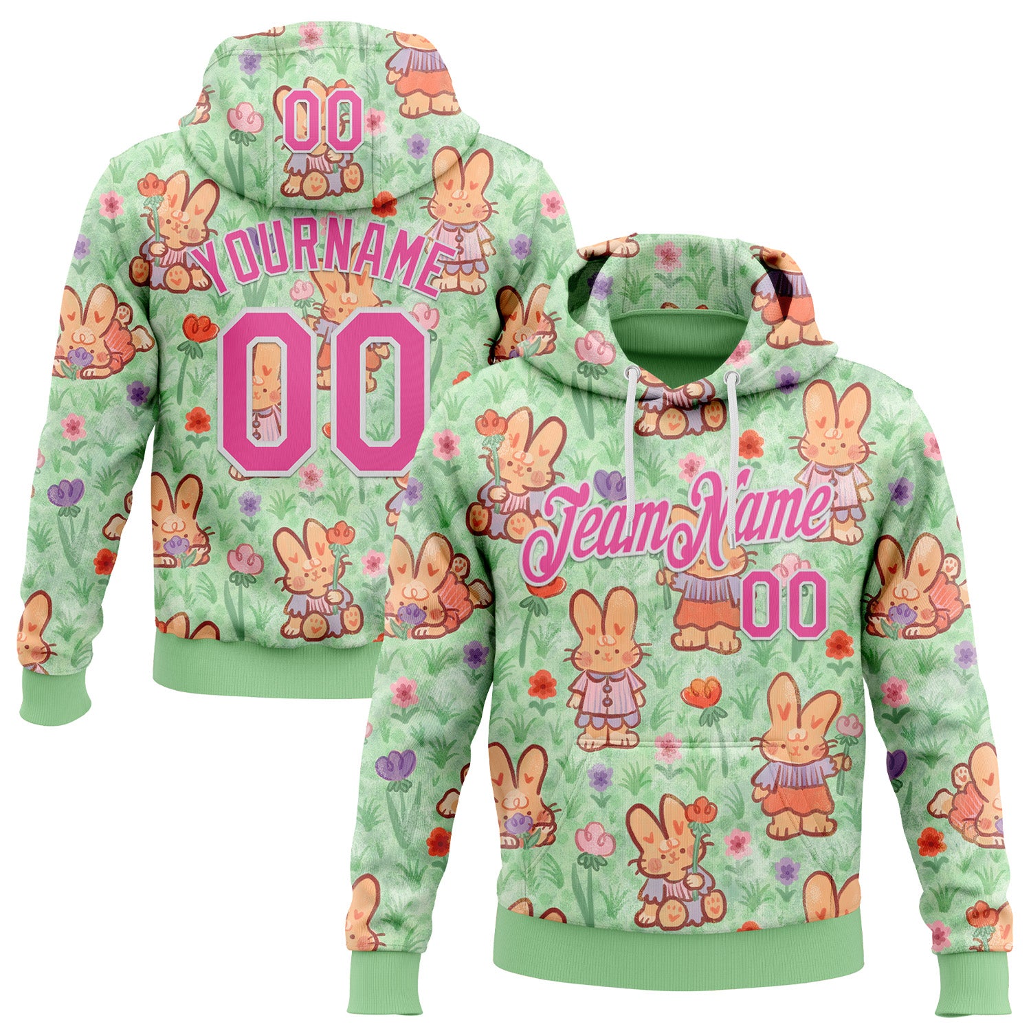 Fansidea-artist-collabs Custom Stitched Green Pink-White 3D Emi Bee Spring Bunnies Sports Pullover Sweatshirt Hoodie - $37.99 at Proof Eyewear