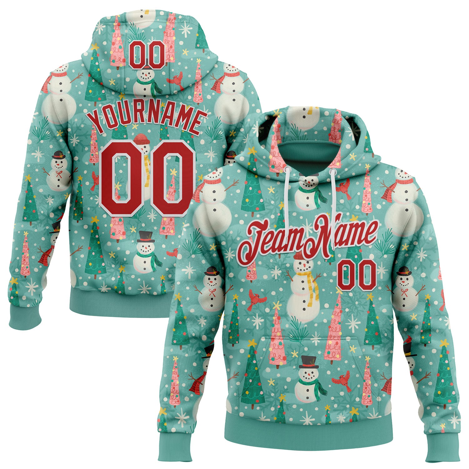 Fansidea-artist-collabs Custom Stitched Green Red-White 3D Emi Bee Merry Snowmen Sports Pullover Sweatshirt Hoodie - $37.99 at Proof Eyewear