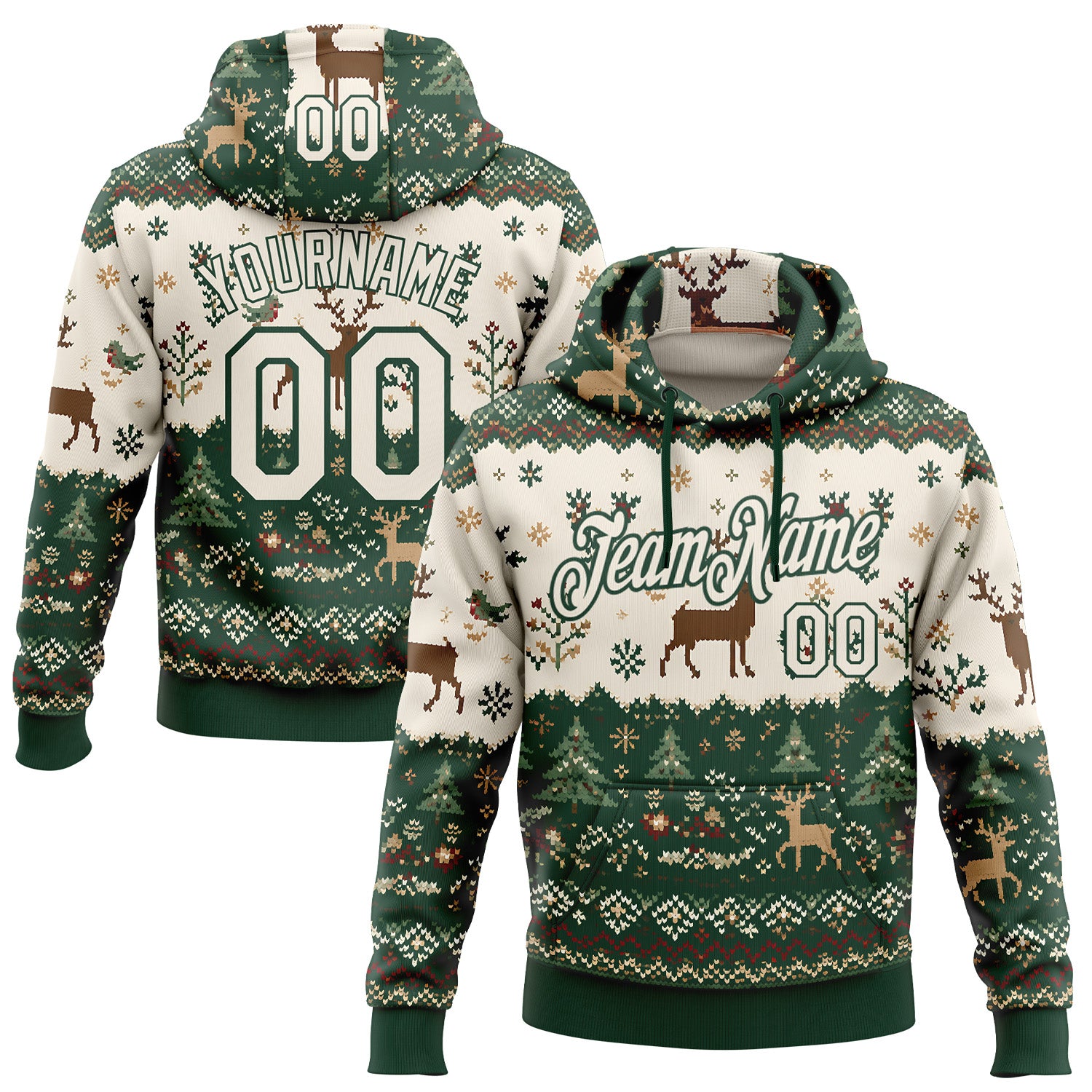 FansIdea Custom Green-White Christmas Retro Reindeer Pullover Sweatshirt Hoodie - $32.99 at Proof Eyewear