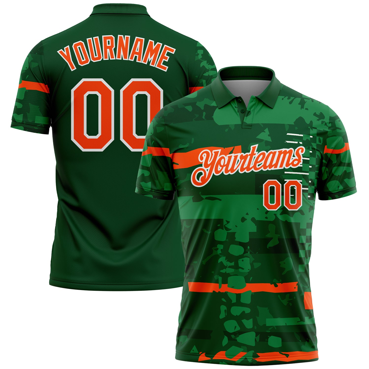 FansIdea Custom Green Orange-White Abstract Geometric Grunge Fragment Performance Polo Shirt - $19.99 at Proof Eyewear