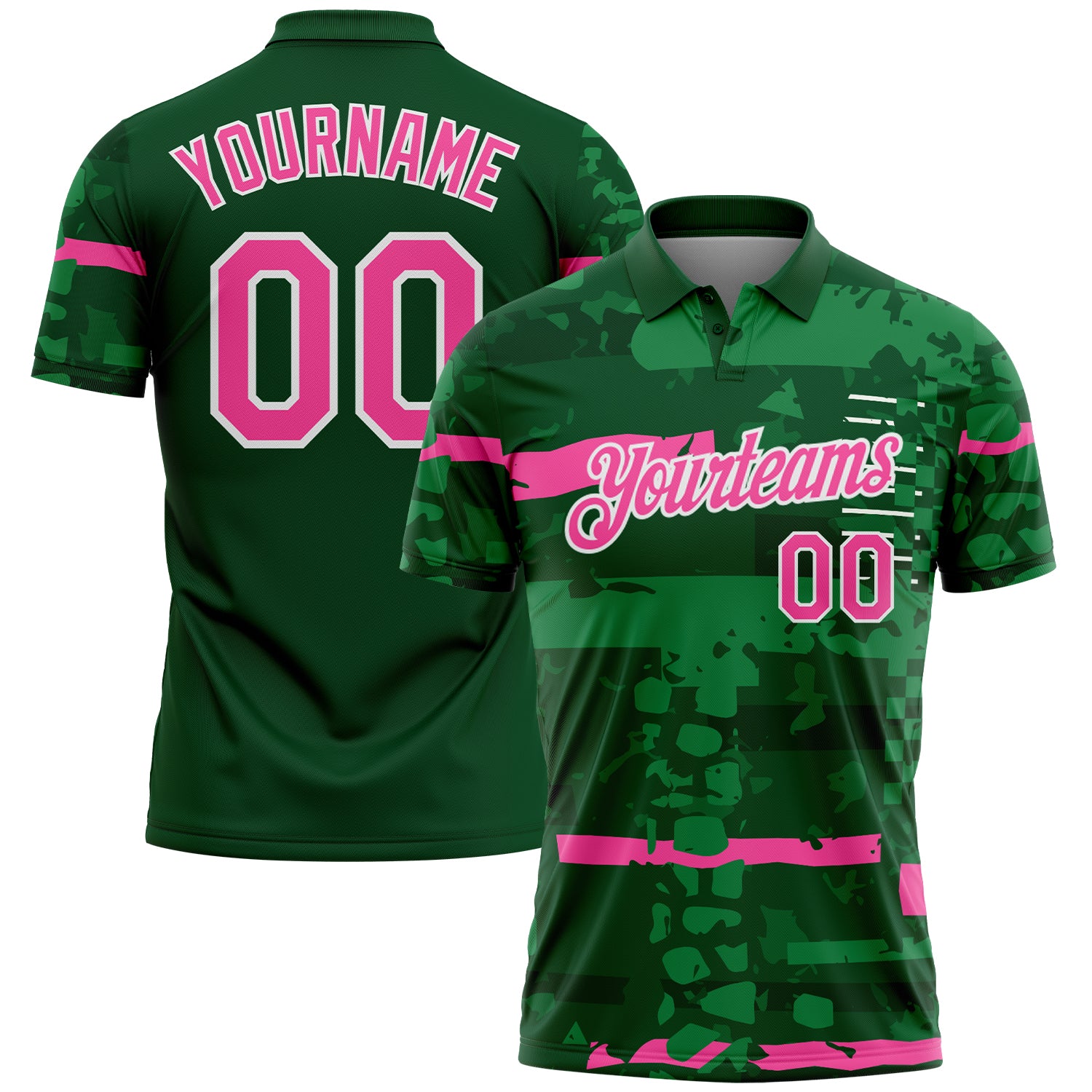 FansIdea Custom Green Pink-White Abstract Geometric Grunge Fragment Performance Polo Shirt - $19.99 at Proof Eyewear