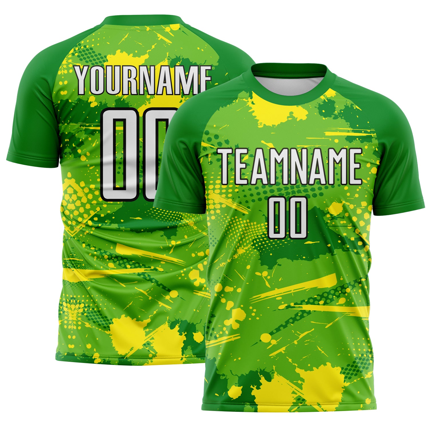 FansIdea Custom Green White Light Yellow-Black Paint Splatter Halftone Dot Australia Style Sublimation Soccer Uniform Jersey - $16.99 at Proof Eyewear