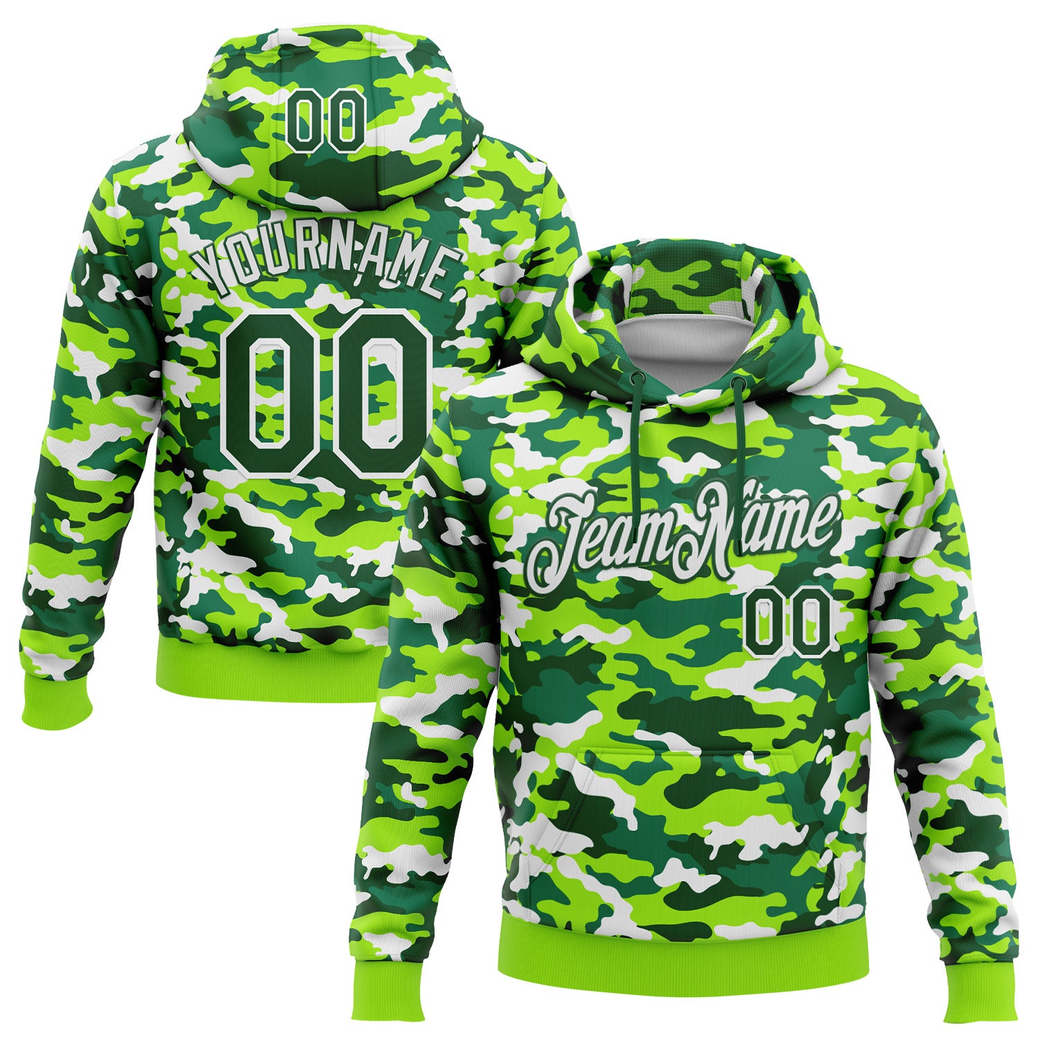 FansIdea Custom Stitched Camo Green White-Neon Green Salute To Service Pullover Sweatshirt Hoodie - $32.99 at Proof Eyewear