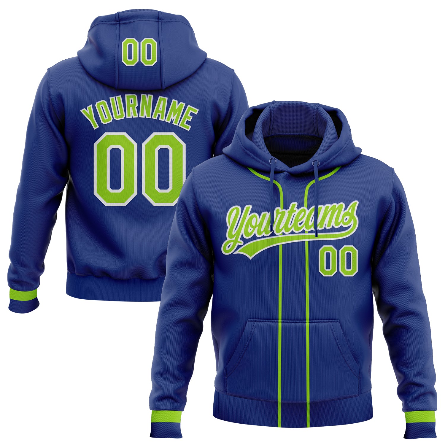 FansIdea Custom Stitched Royal Neon Green-White Baseball Pullover Sweatshirt Hoodie - $29.99 at Proof Eyewear