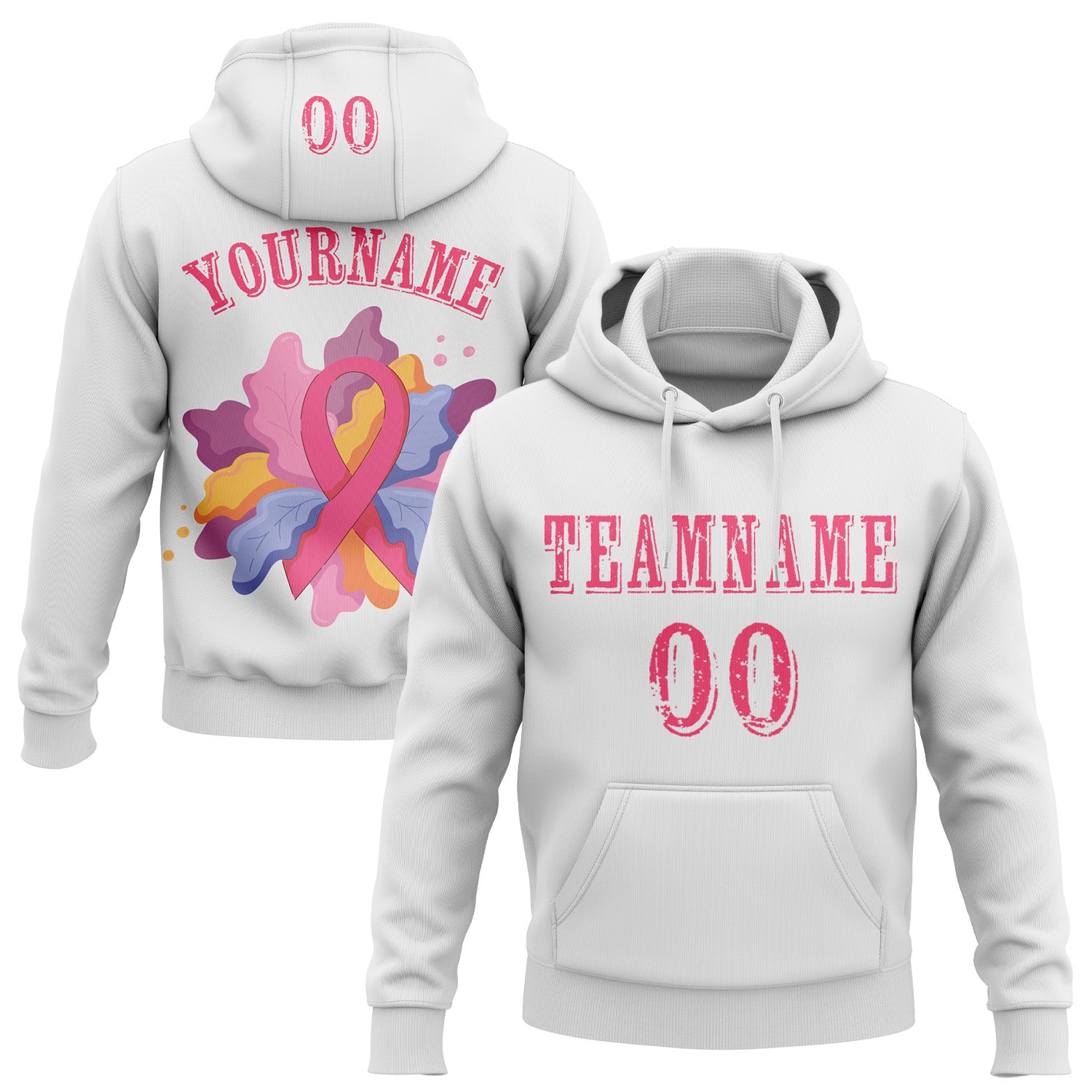 FansIdea Custom White Neon Pink 3D Pink Ribbon Breast Cancer Awareness Women Health Care Support Sports Pullover Sweatshirt Hoodie - $32.99 at Proof Eyewear