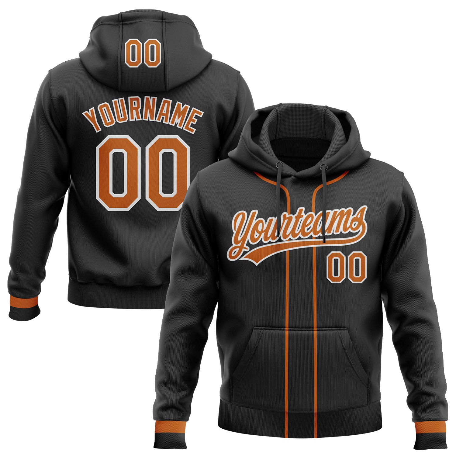 FansIdea Custom Stitched Black Texas Orange-White Baseball Pullover Sweatshirt Hoodie - $29.99 at Proof Eyewear