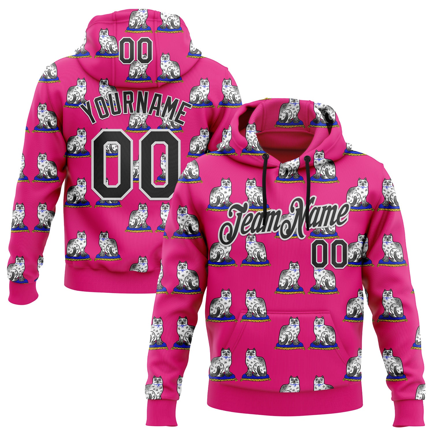 Fansidea-artist-collabs Custom Stitched Hot Pink Black-White 3D Emi Bee Staffordshire Cat Sports Pullover Sweatshirt Hoodie - $37.99 at Proof Eyewear