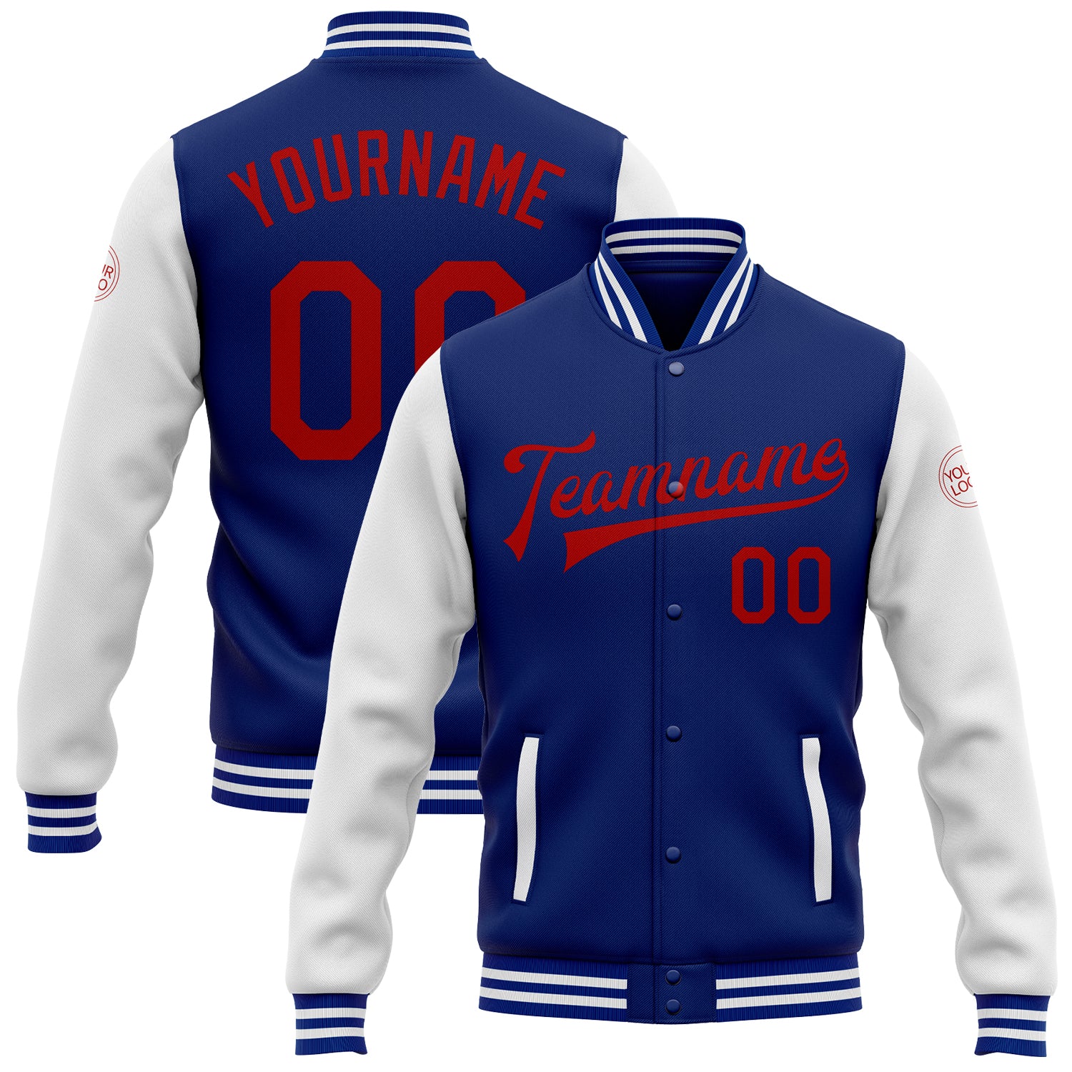 FansIdea Custom Royal Red-White Bomber Full-Snap Varsity Letterman Two Tone Jacket - $38.99 at Proof Eyewear